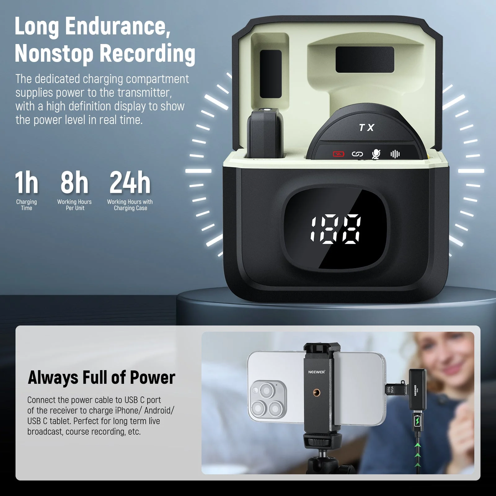 NEEWER KM18 Wireless Lavalier Microphone for iPhone/USB C - Image 8