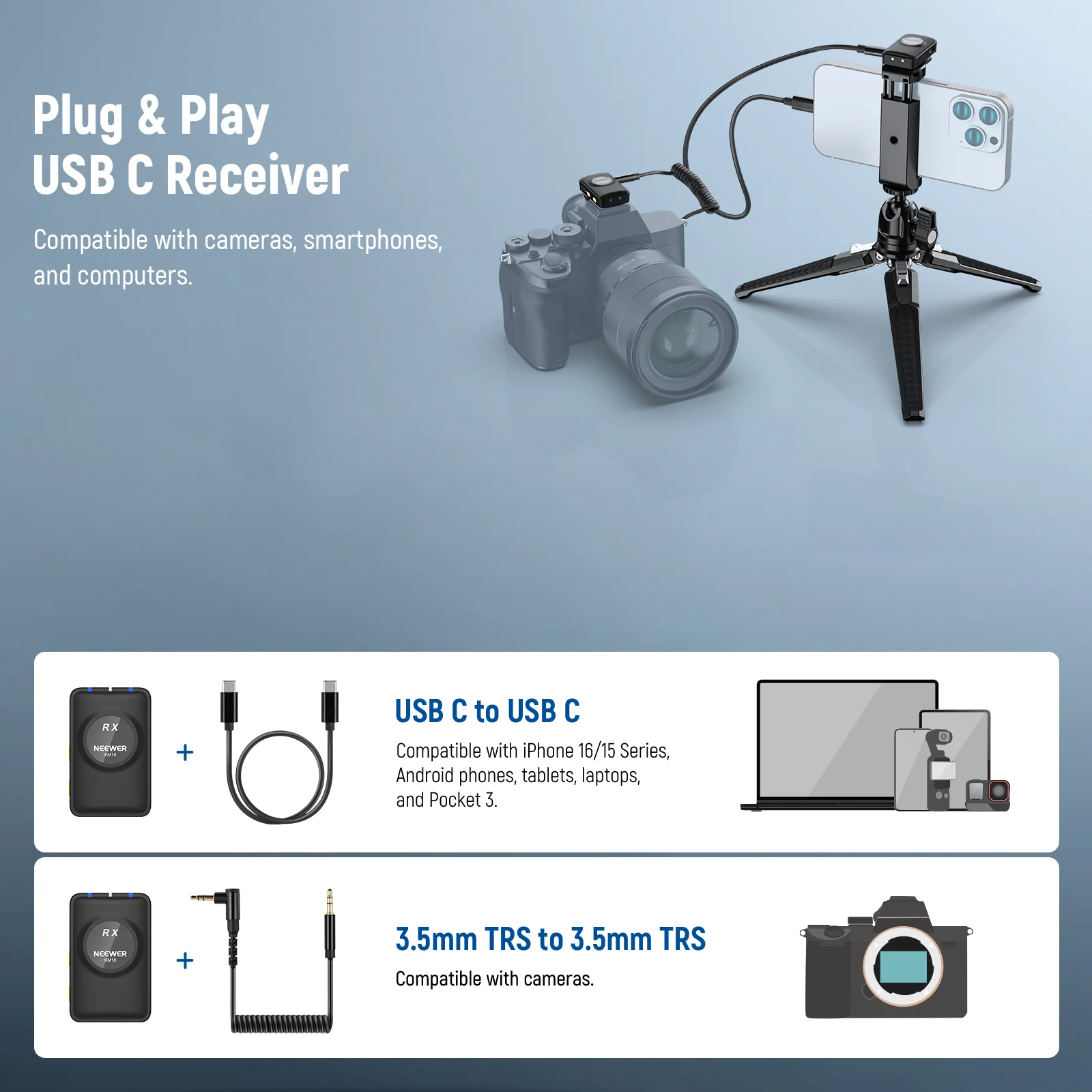 NEEWER KM18 Wireless Microphone System for Camera/Smartphone/PC - Image 8