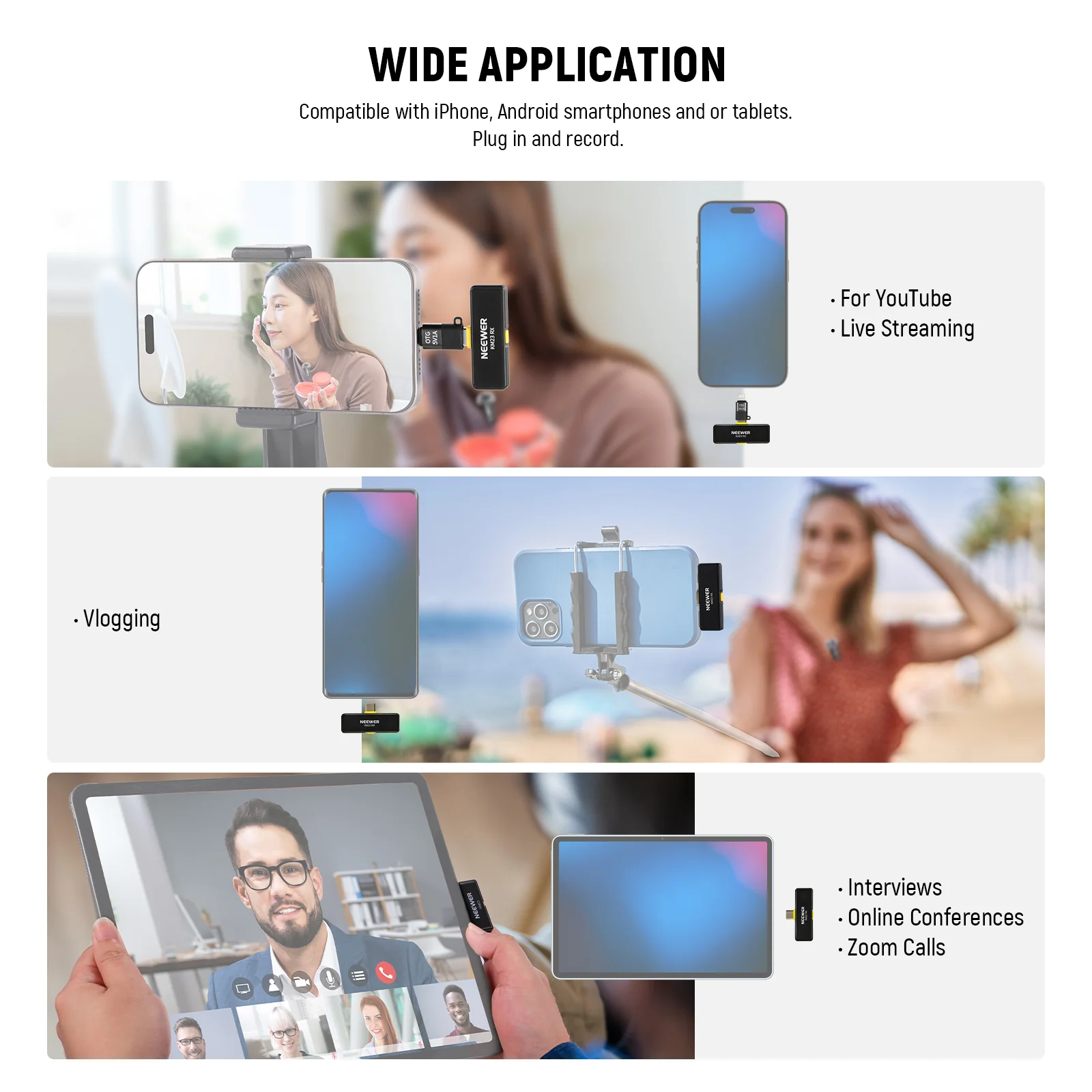NEEWER KM23 Wireless Lavalier Microphone Kit for iPhone Android Smartphones - Image 13