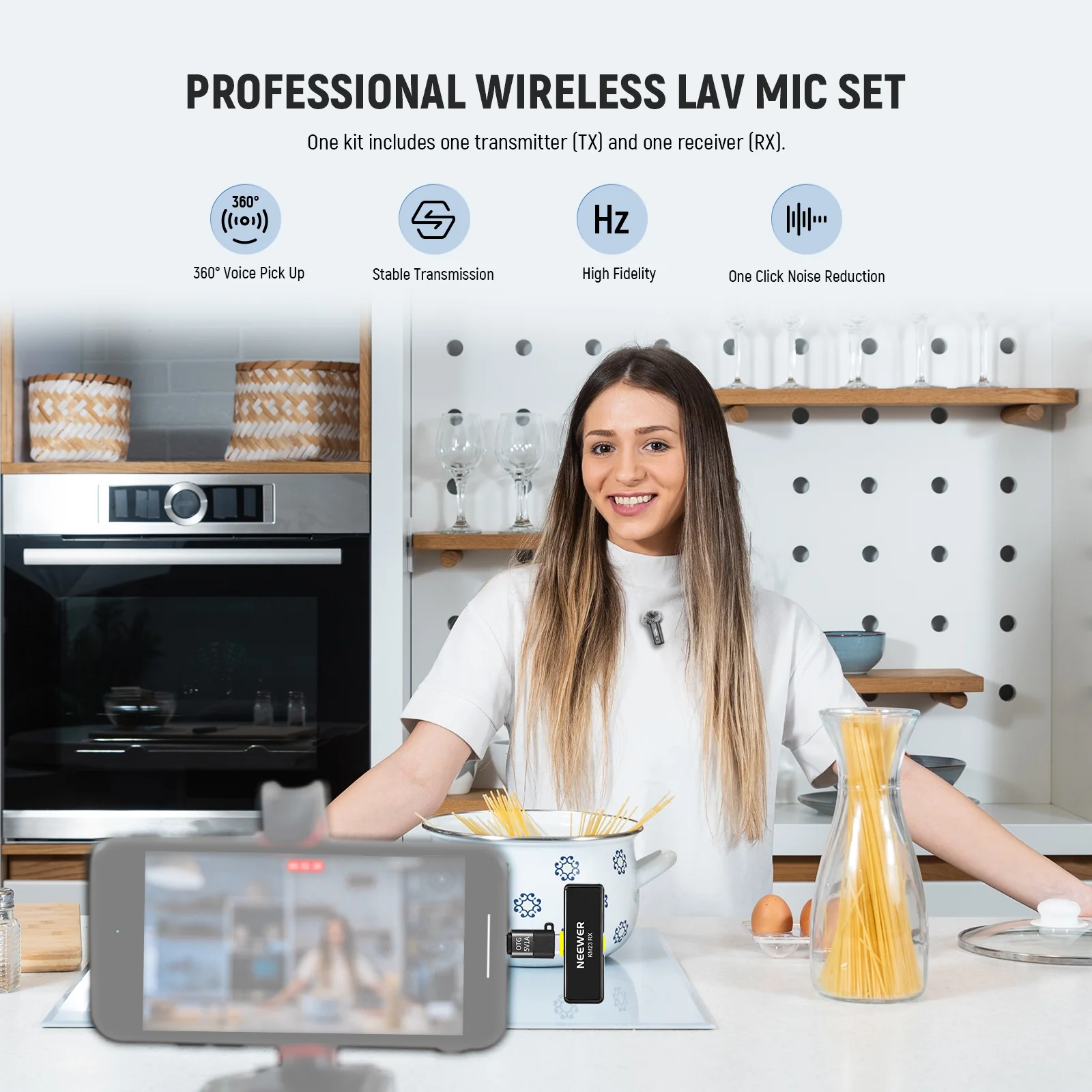 NEEWER KM23 Wireless Lavalier Microphone Kit for iPhone Android Smartphones - Image 14