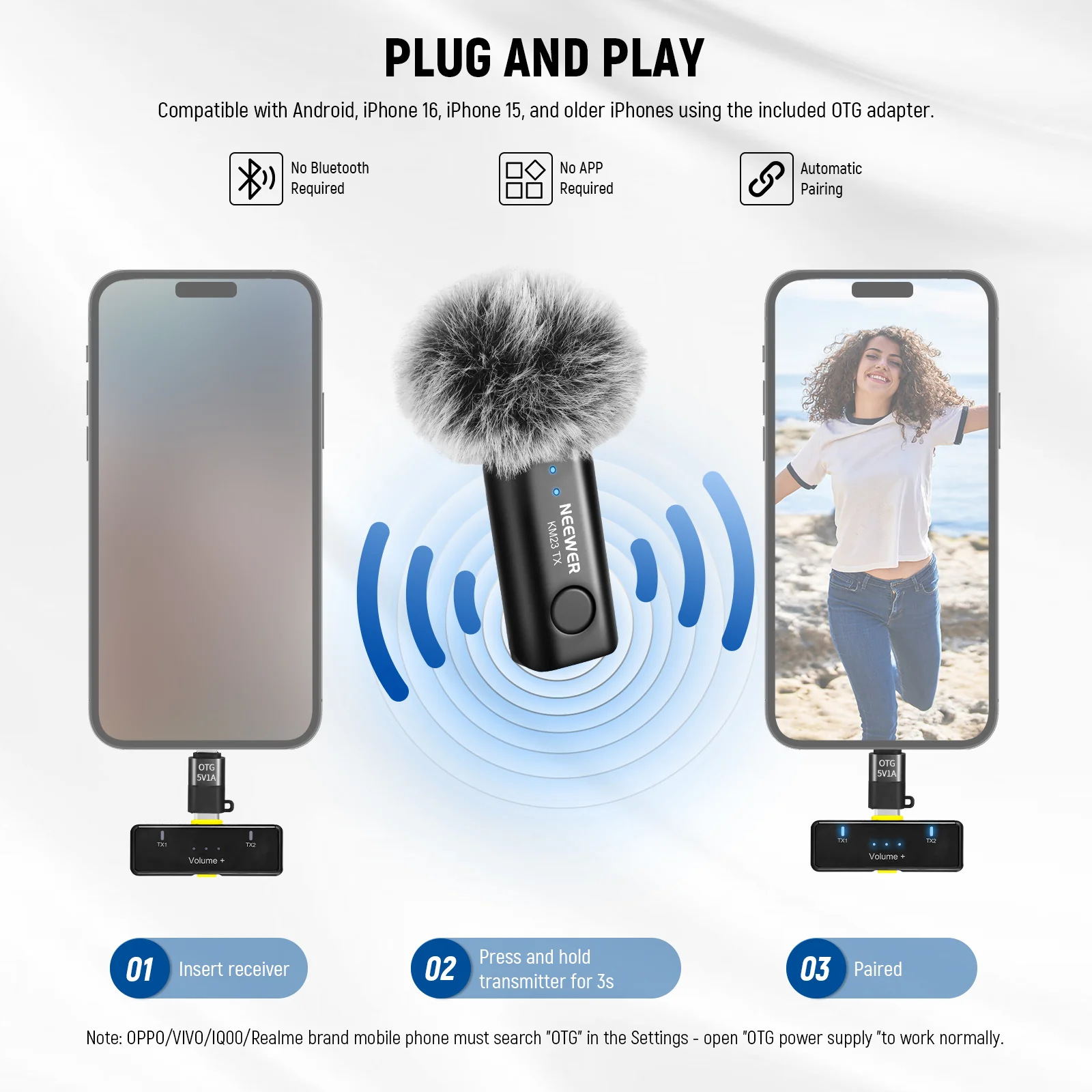 NEEWER KM23 Wireless Lavalier Microphone Kit for iPhone Android Smartphones - Image 3