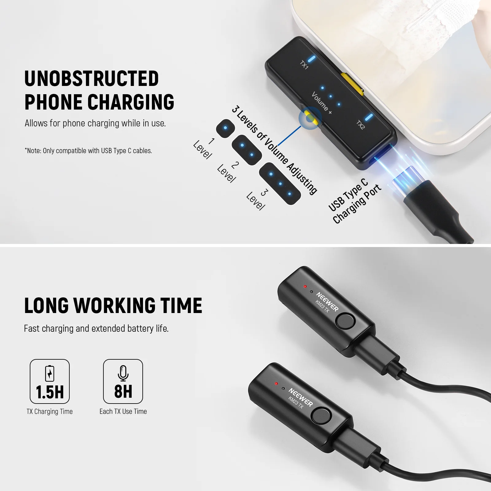 NEEWER KM23 Wireless Lavalier Microphone Kit for iPhone Android Smartphones - Image 4