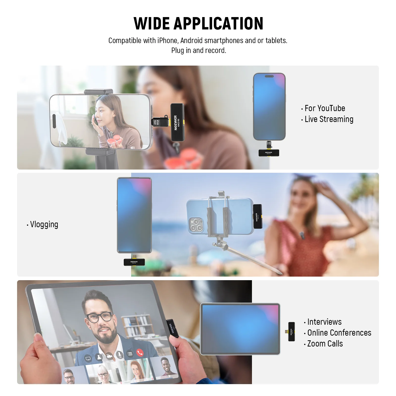 NEEWER KM23 Wireless Lavalier Microphone Kit for iPhone Android Smartphones - Image 6