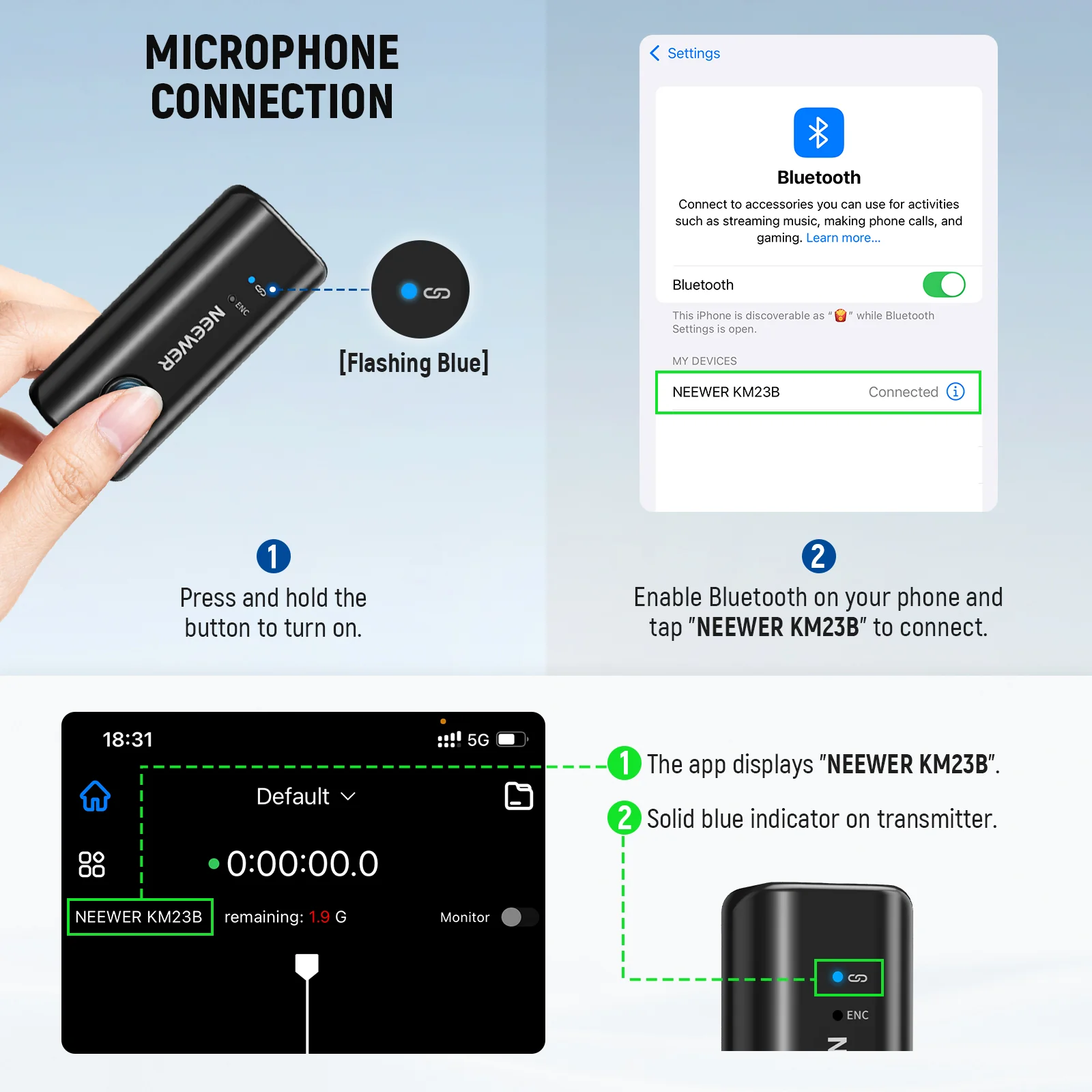 NEEWER KM23B Wireless Microphone Transmitter with App Control - Image 3