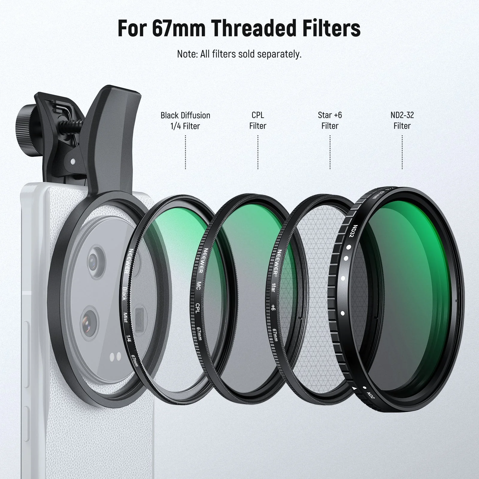 NEEWER LA007/LA008 67mm Phone Filter Clamp For Smartphone - Image 12