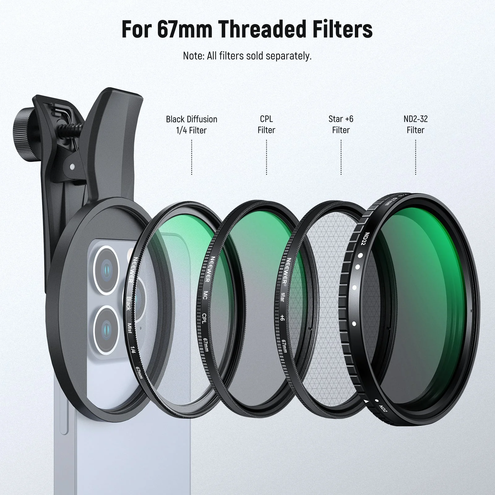 NEEWER LA007/LA008 67mm Phone Filter Clamp For Smartphone - Image 4