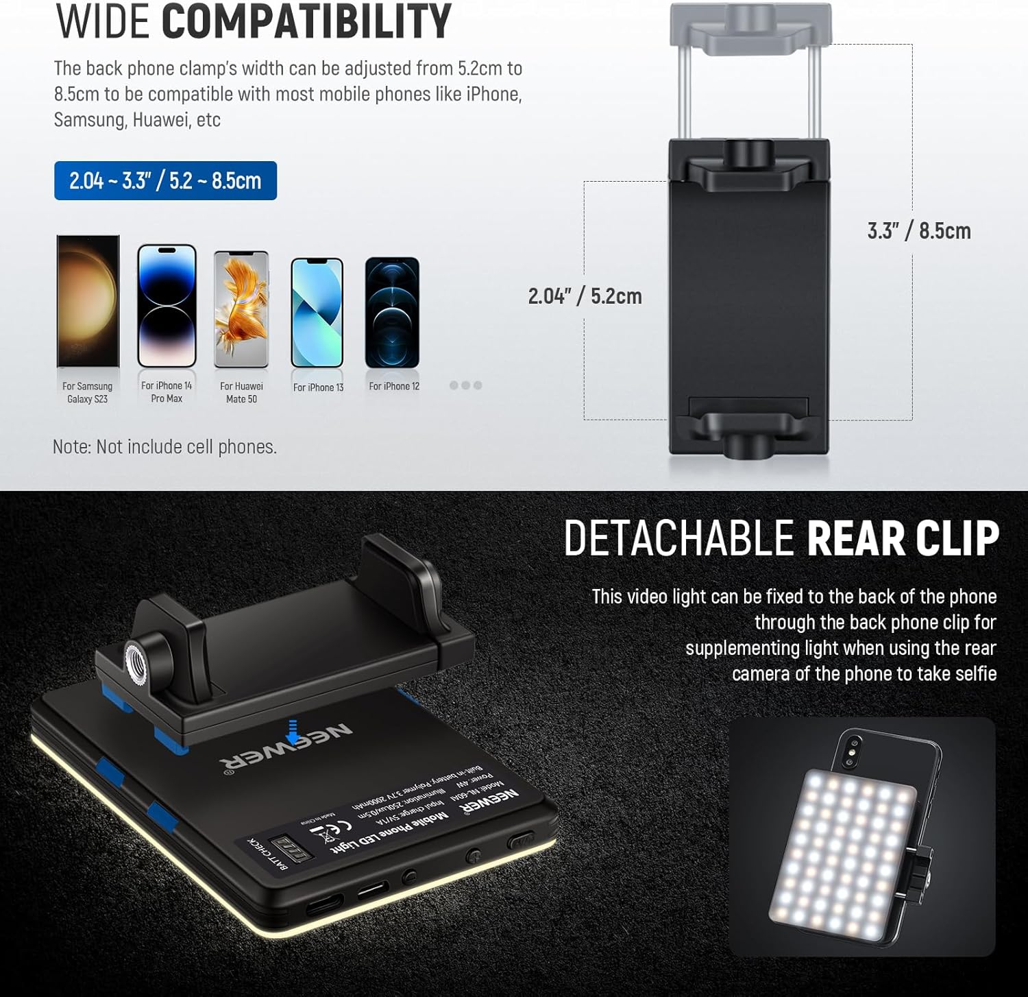 NEEWER BASICS NL-60AI LED Selfie Video Conference Light with Phone Clip - Image 12