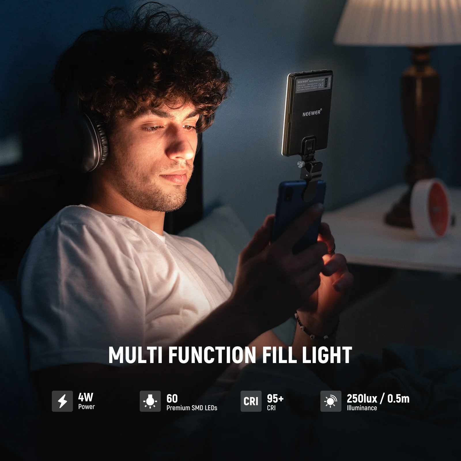 NEEWER BASICS NL-60AI LED Selfie Video Conference Light with Phone Clip - Image 4