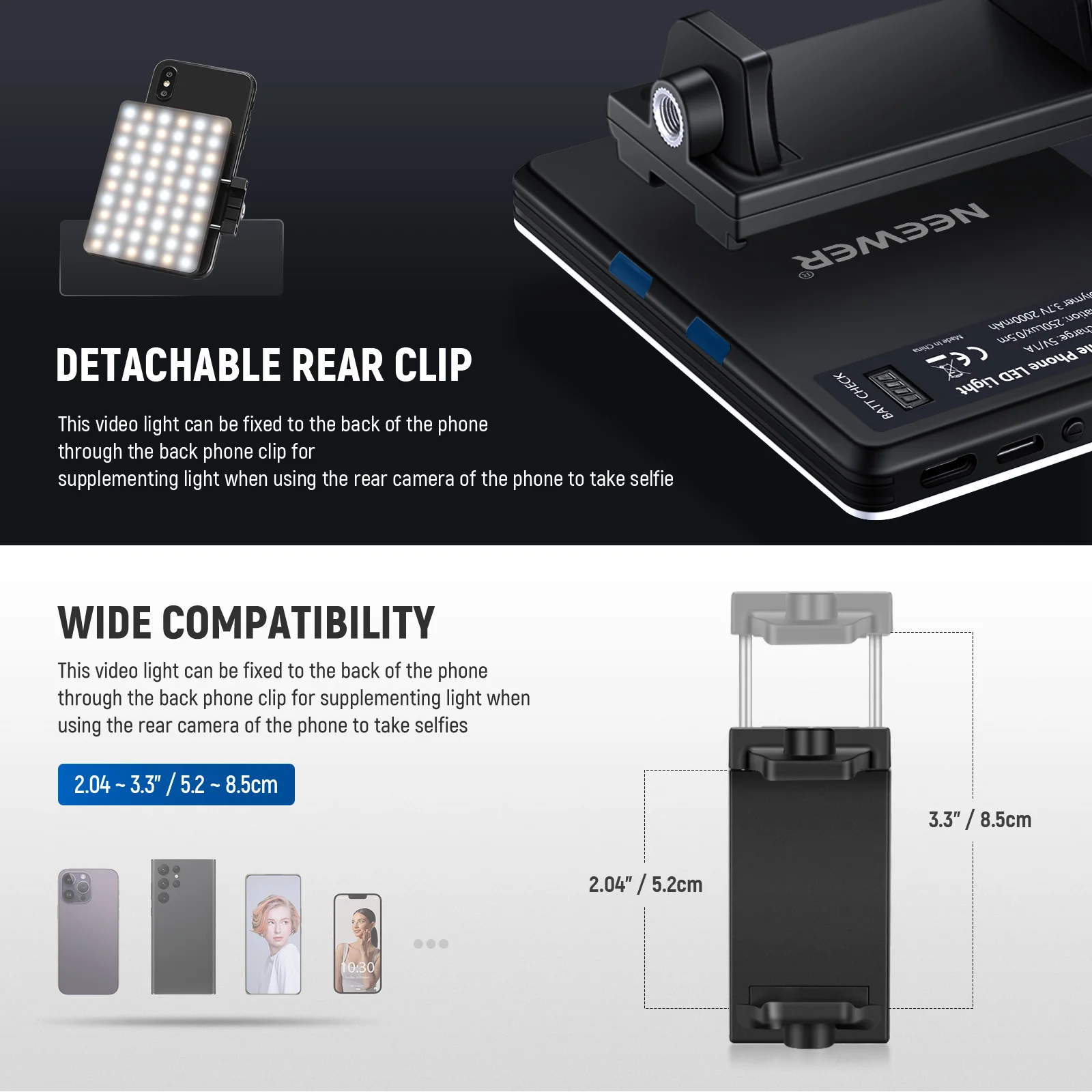 NEEWER BASICS NL-60AI LED Selfie Video Conference Light with Phone Clip - Image 6