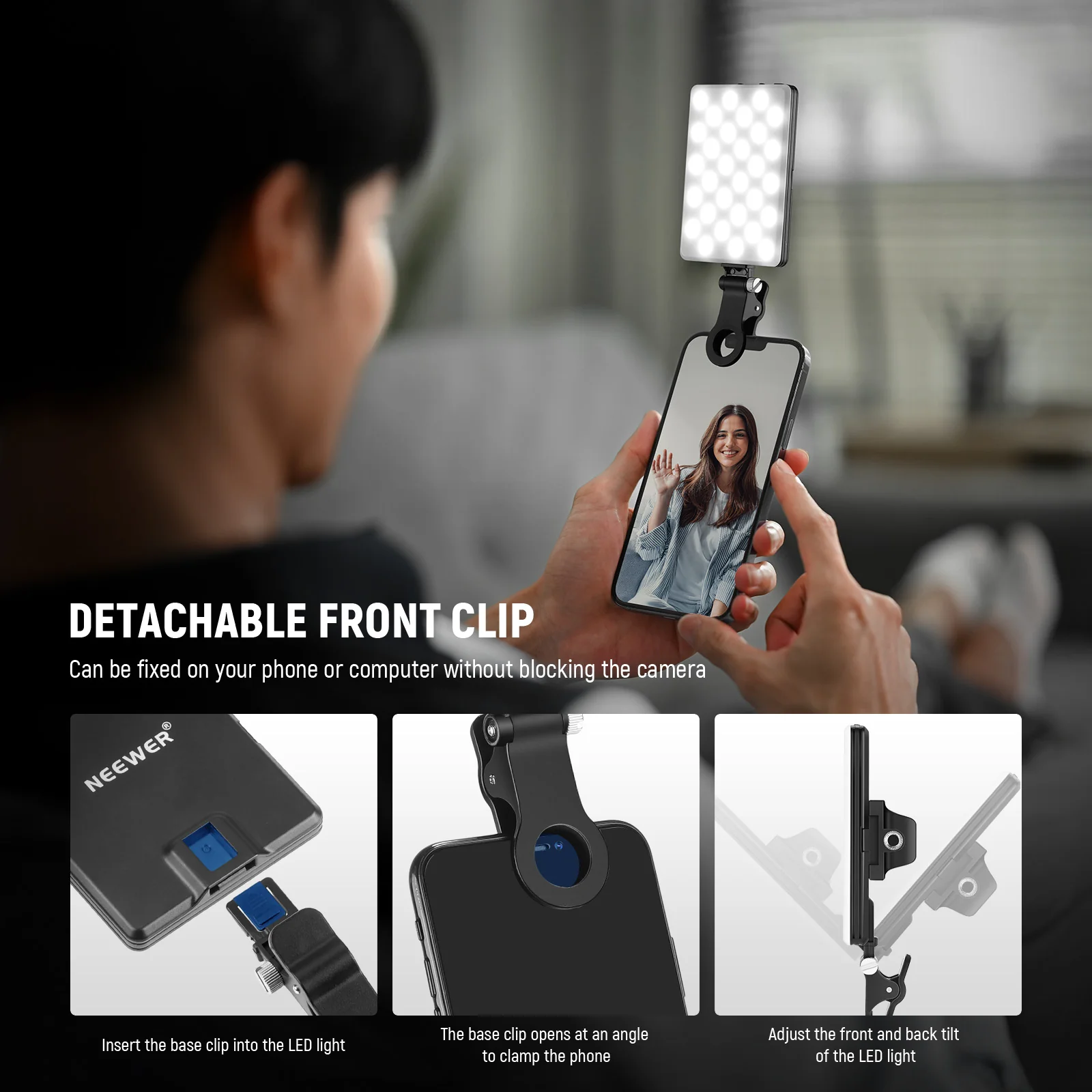 NEEWER BASICS NL-60AI LED Selfie Video Conference Light with Phone Clip - Image 7