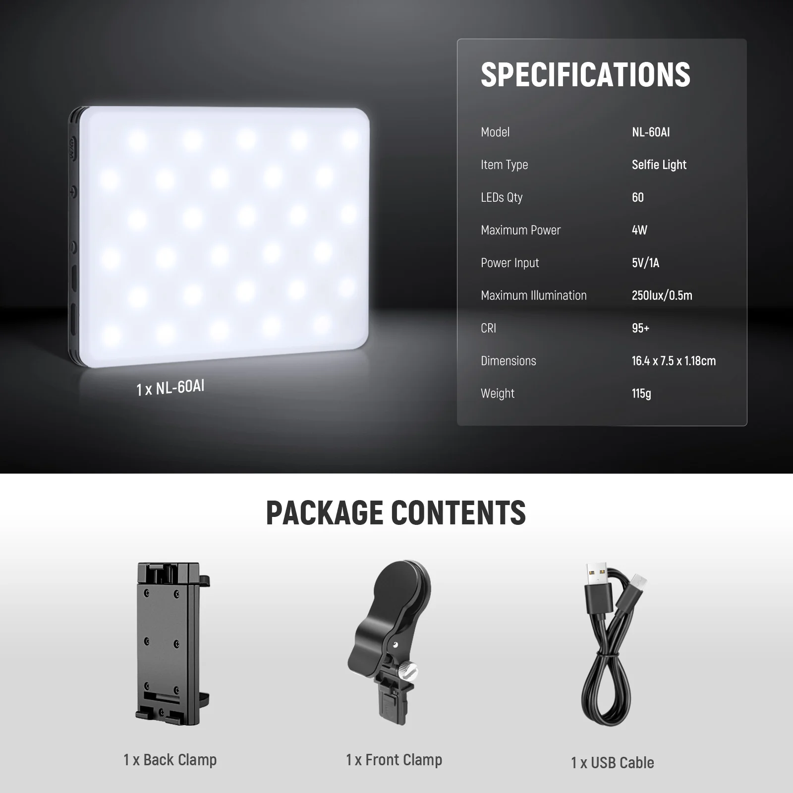 NEEWER BASICS NL-60AI LED Selfie Video Conference Light with Phone Clip - Image 9