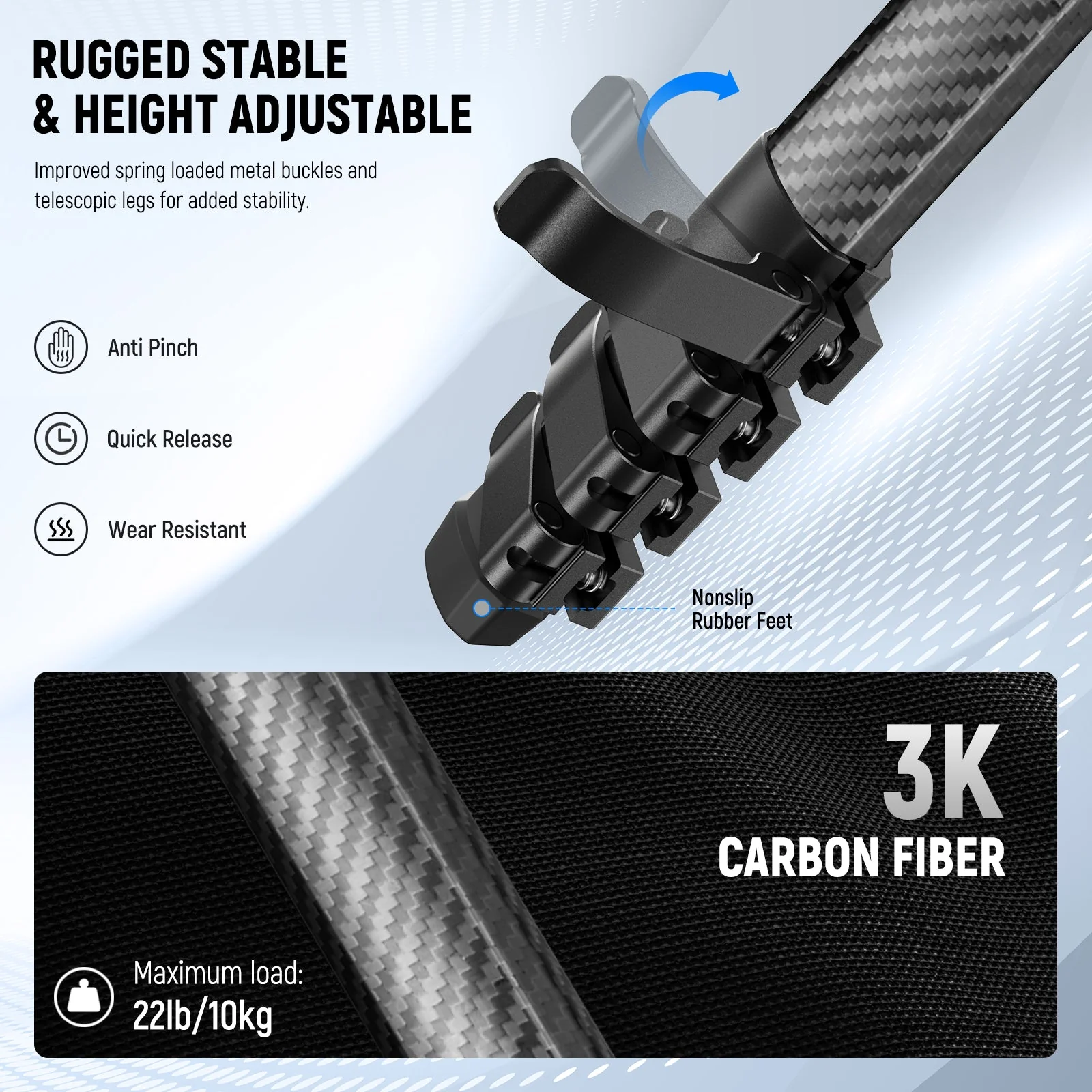 NEEWER LITETRIP LT38 61" Carbon Fiber Travel Tripod with Low Profile Head - Image 3