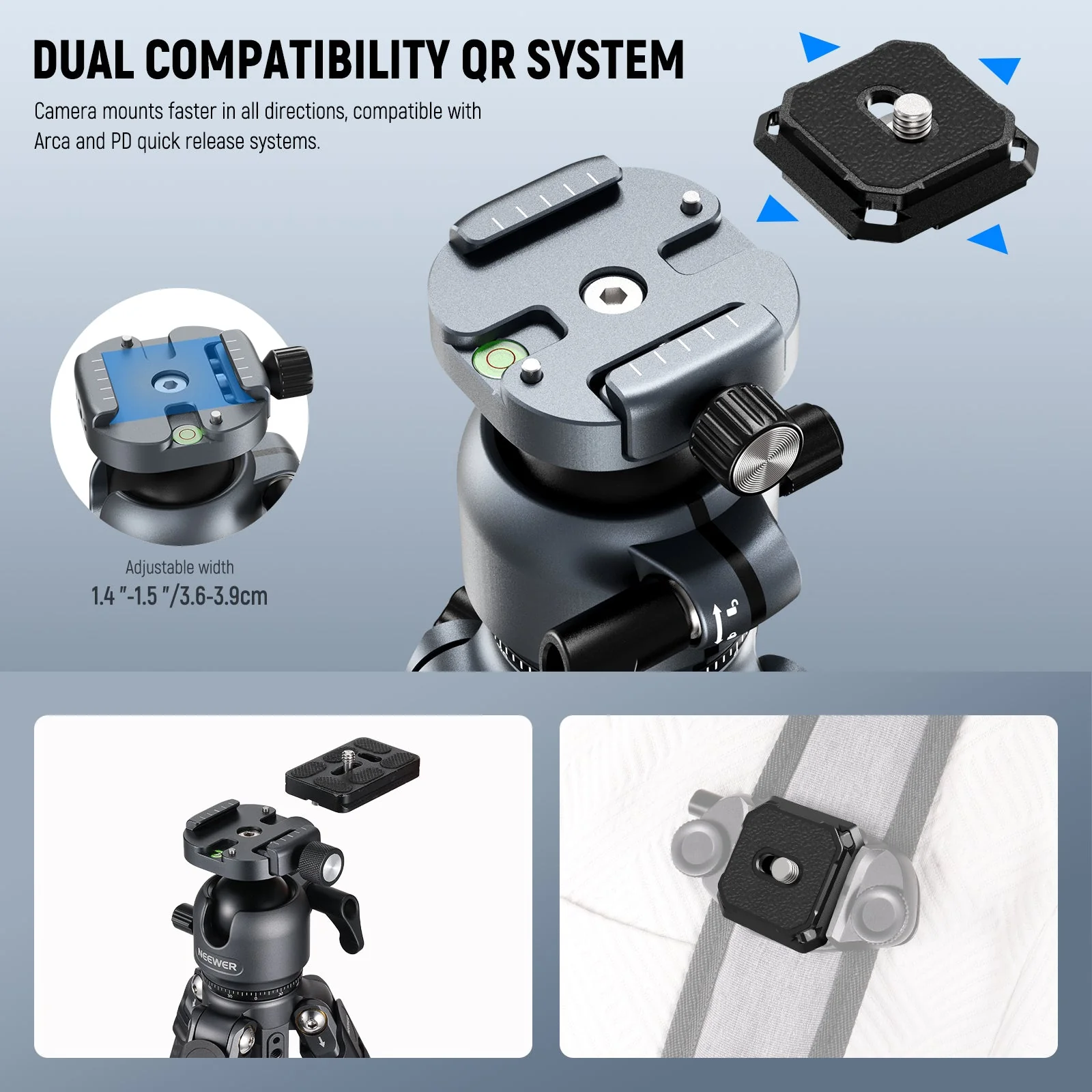 NEEWER LITETRIP LT38 61" Carbon Fiber Travel Tripod with Low Profile Head - Image 5