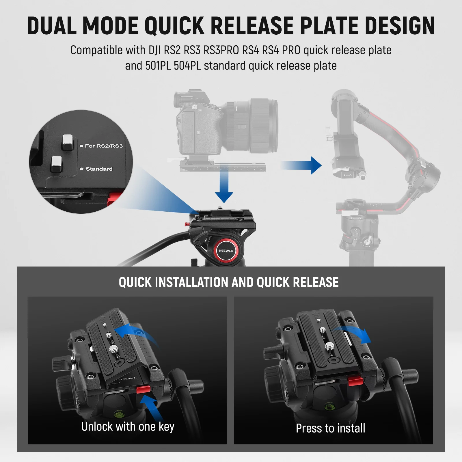 NEEWER LL27 76" Aluminum Video Camera Tripod with One Step Quick Lock - Image 5