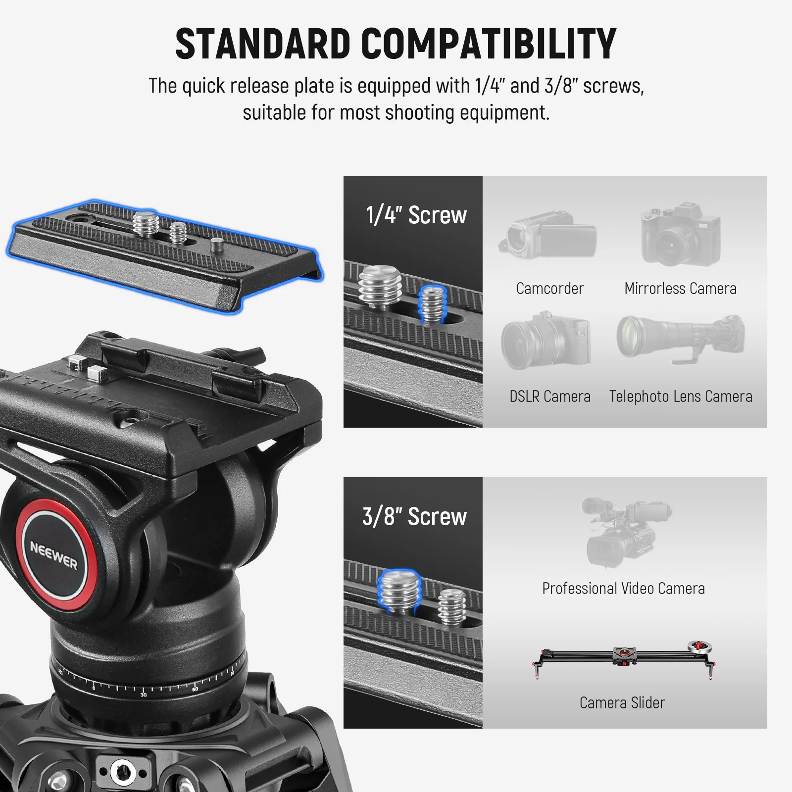 NEEWER LL27 76" Aluminum Video Camera Tripod with One Step Quick Lock - Image 6