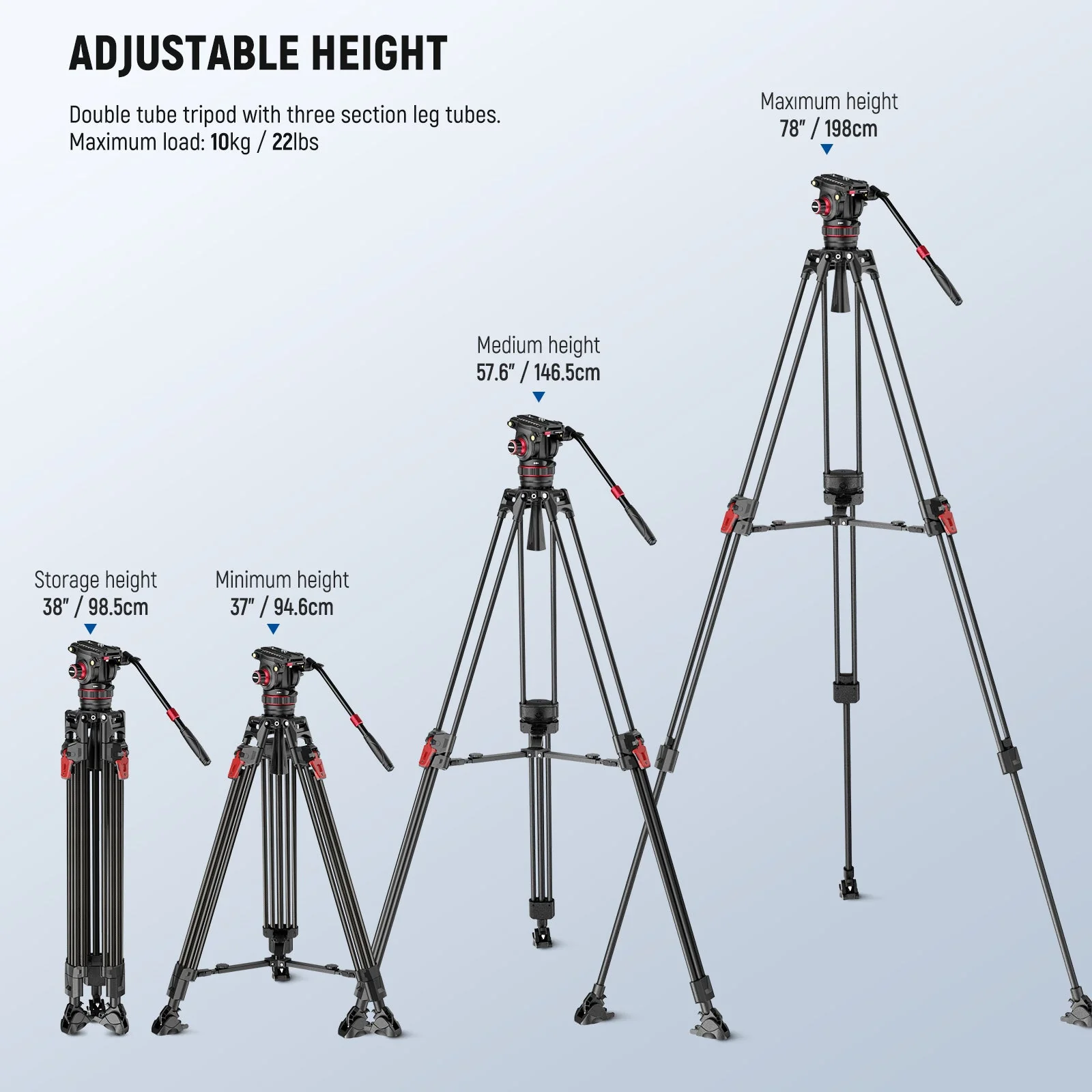 NEEWER LL37 78" Carbon Fiber Video Tripod with Adjustable Damping/Quick Lock - Image 2