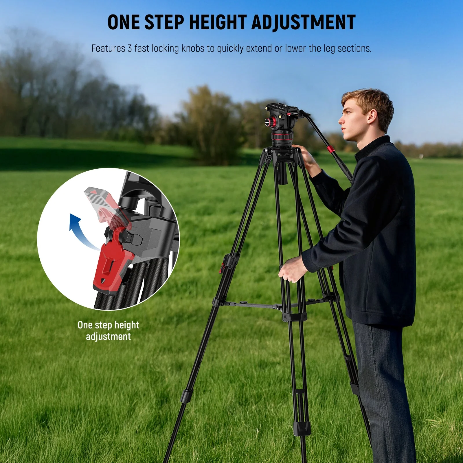 NEEWER LL37 78" Carbon Fiber Video Tripod with Adjustable Damping/Quick Lock - Image 3