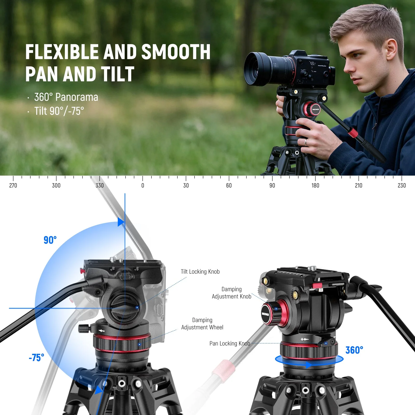 NEEWER LL37 78" Carbon Fiber Video Tripod with Adjustable Damping/Quick Lock - Image 4