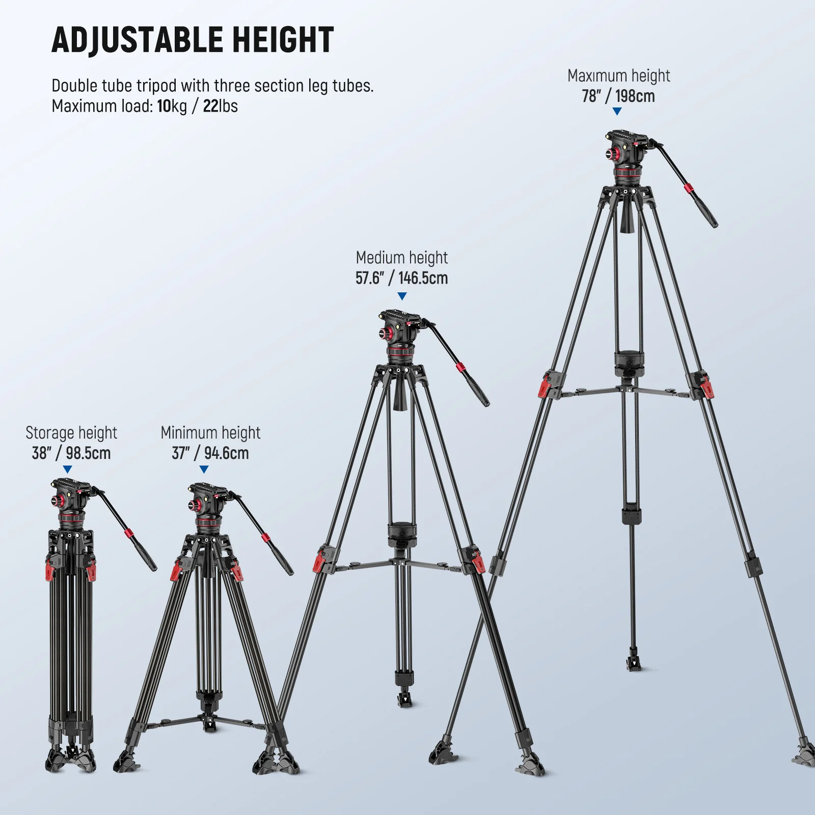 NEEWER LL37 78" Carbon Fiber Video Tripod with Cleaning Cloth - Image 2