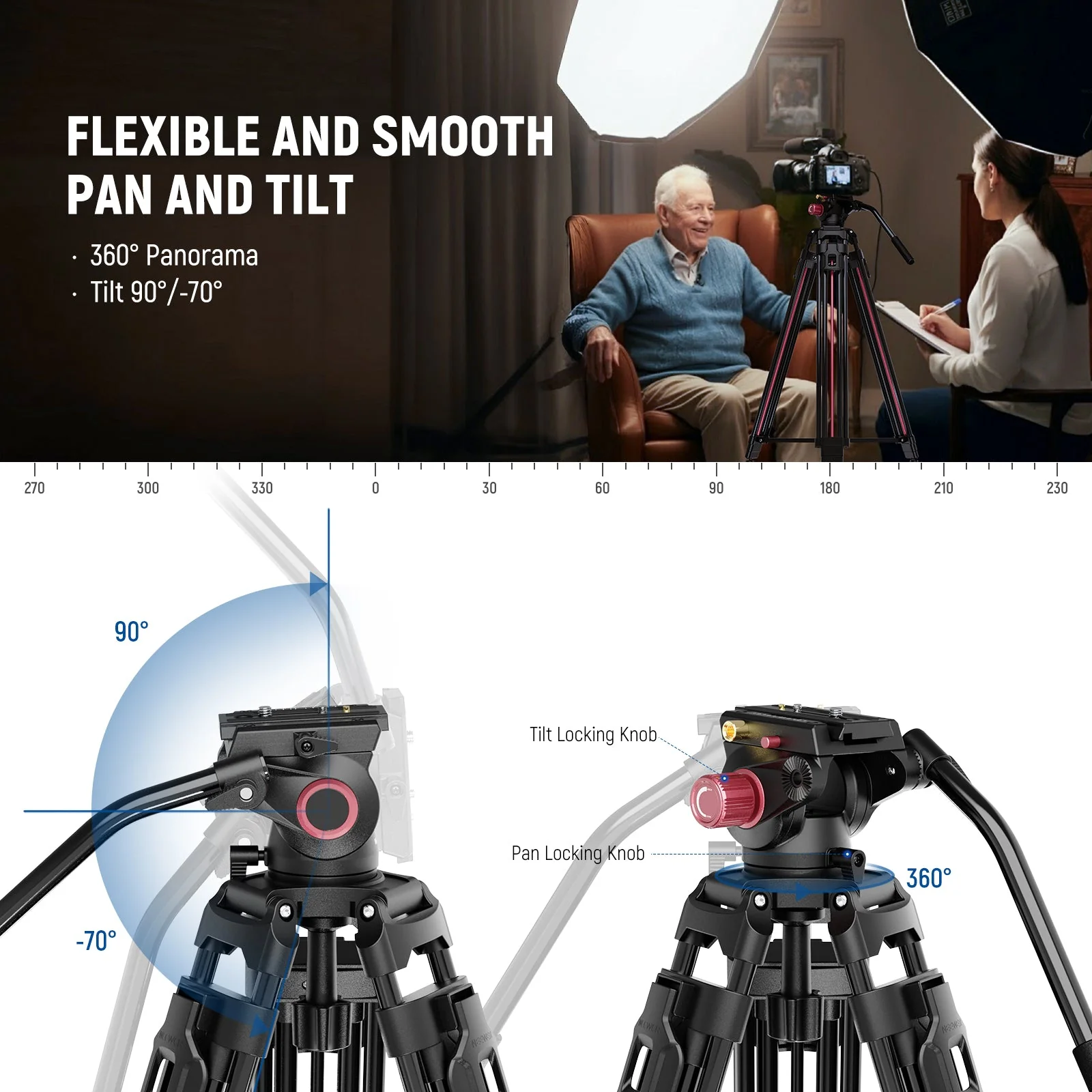 NEEWER LL38 79" Camera Tripod Quick Release with Fluid Head - Image 4