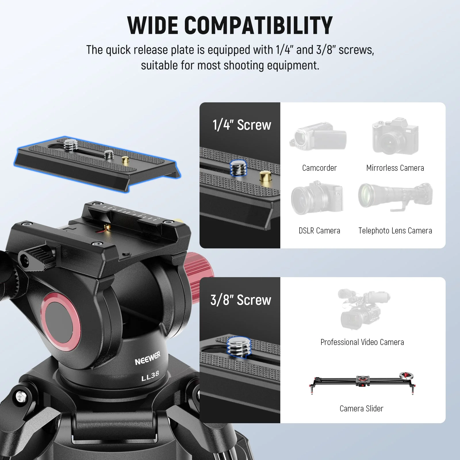 NEEWER LL38 79" Camera Tripod Quick Release with Fluid Head - Image 6