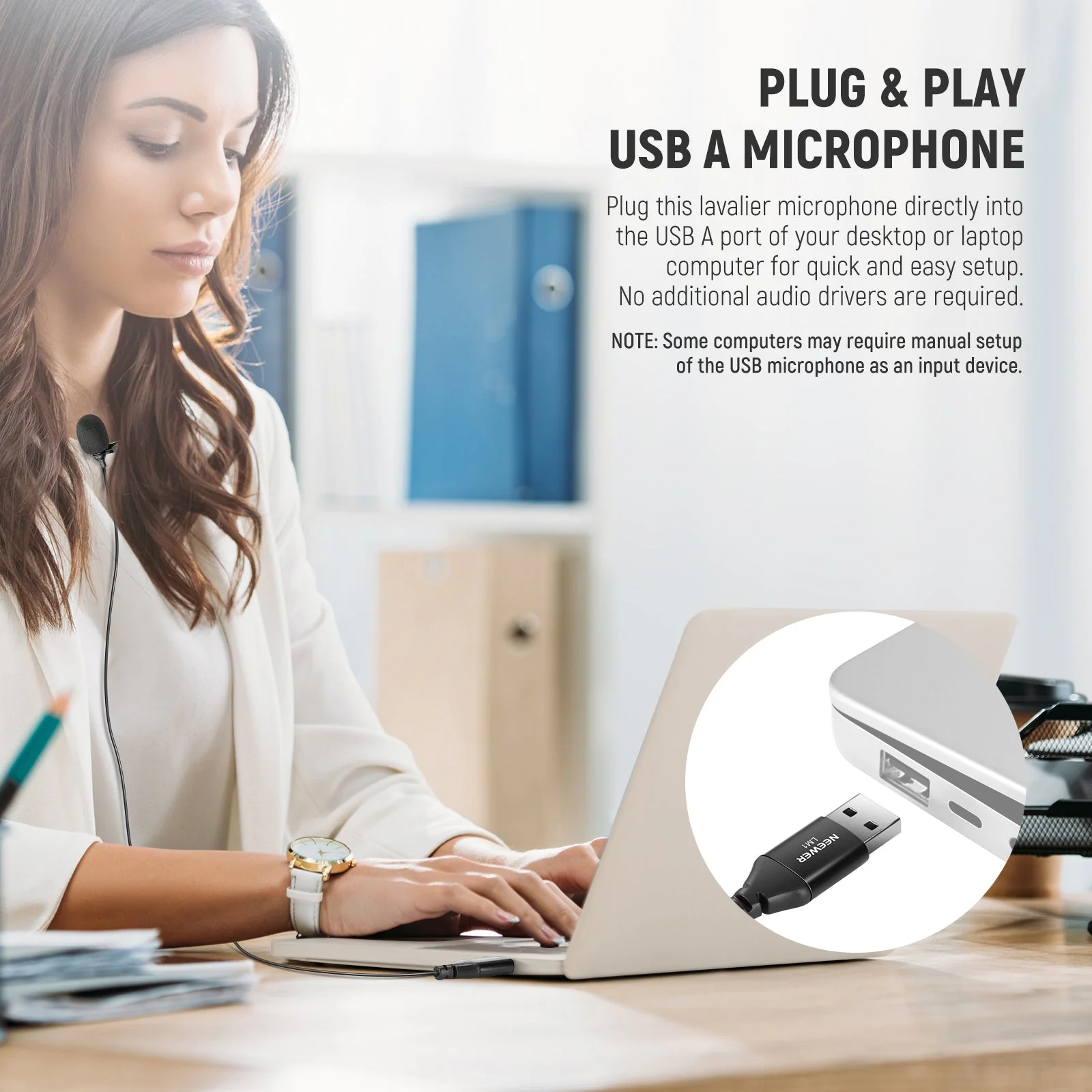 NEEWER LM1 Plug & Play Omnidirectional USB Lapel Microphone - Image 2