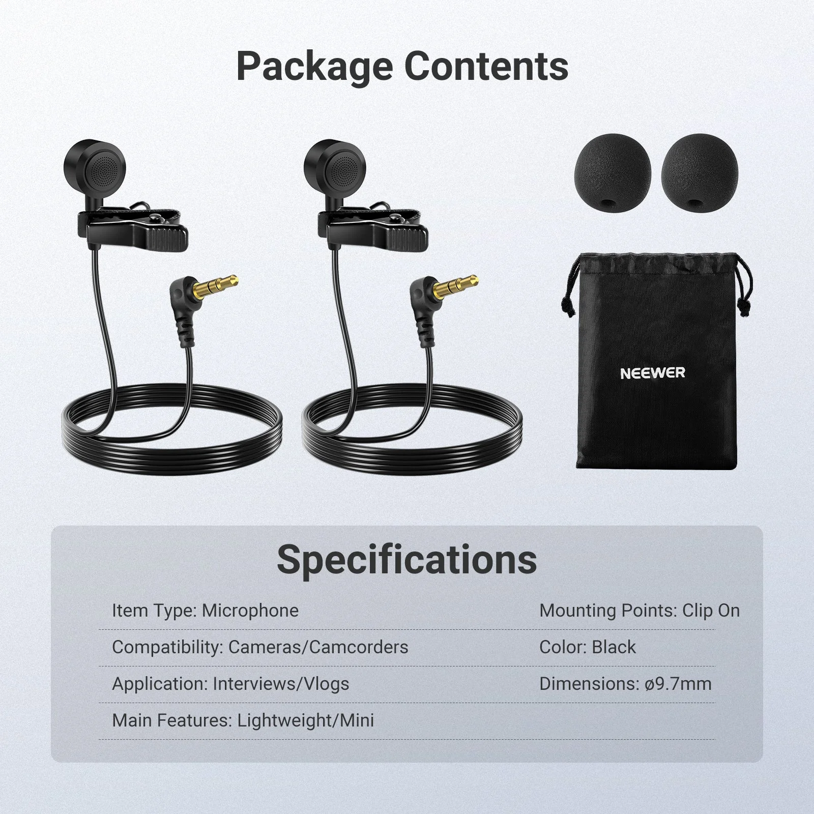 NEEWER LM10 2 Pack 3.5mm TRS ø9.7mm Lavalier Microphone - Image 8