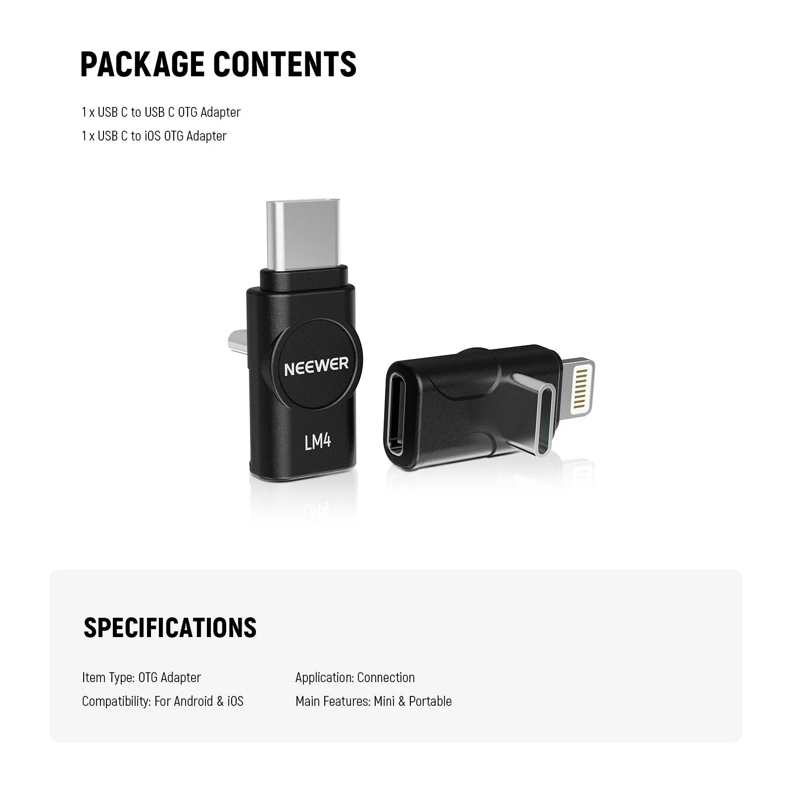 NEEWER LM4 USB C to C & USB C to iOS OTG Adapters Set - Image 6