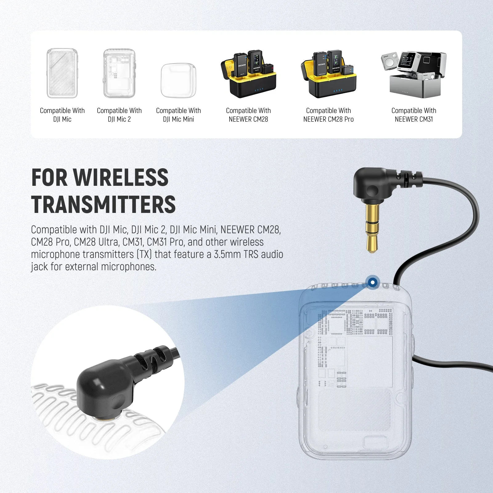 NEEWER LM5 2 Pack 6.6ft/2m 3.5mm TRS Mini Clip On Wired Lavalier Microphone - Image 4