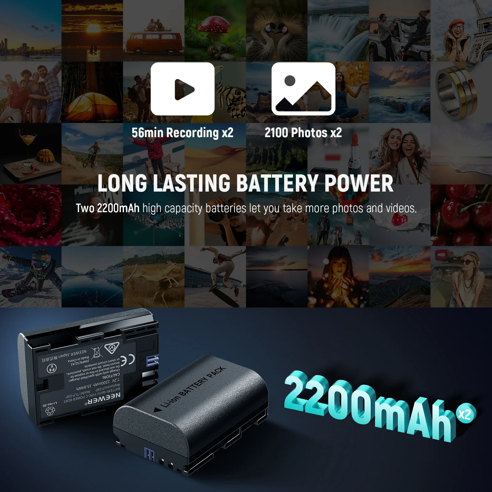 NEEWER 2 Pack 2200mAh LP-E6P Replacement Battery & Charging Set For Canon EOS - Image 2