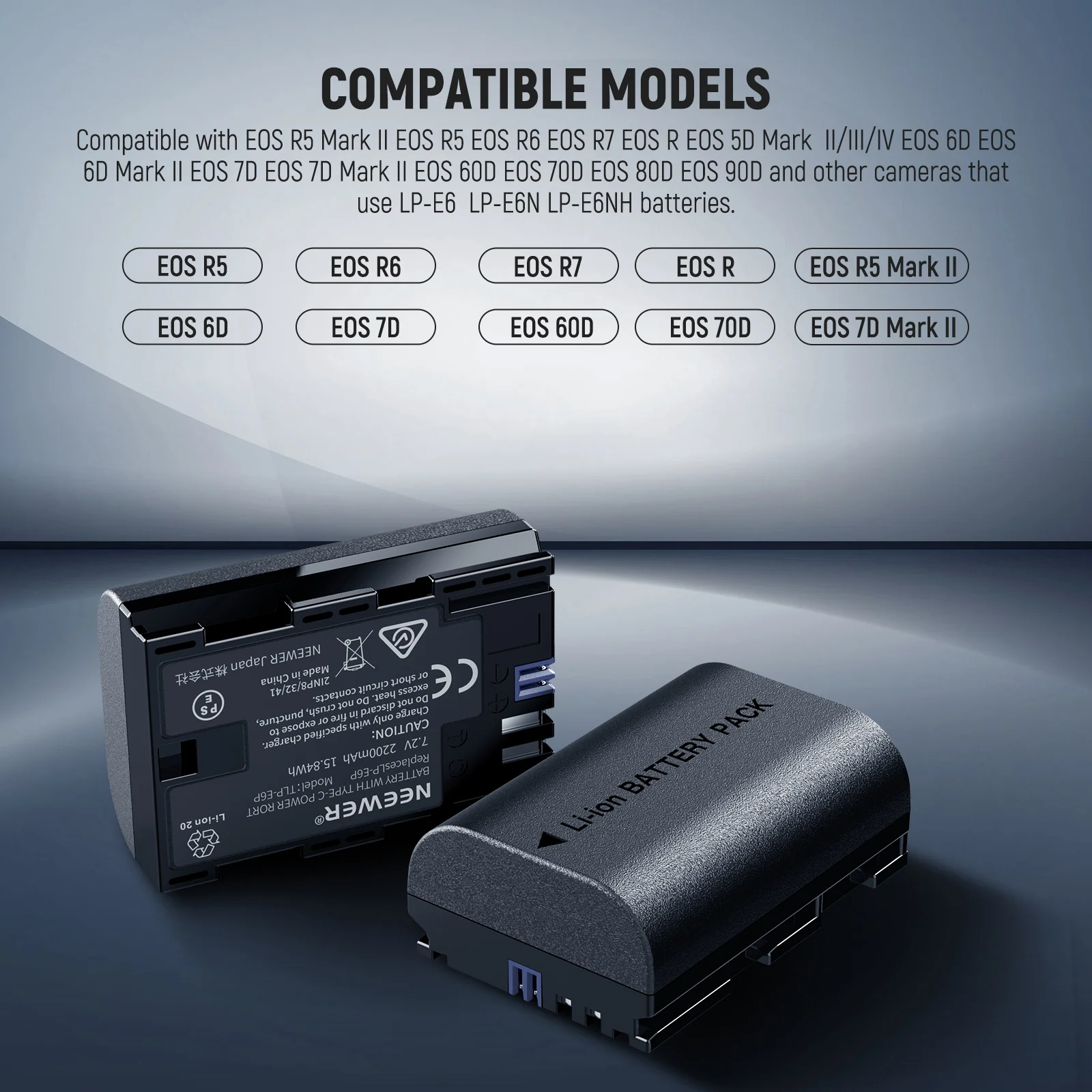 NEEWER 2 Pack 2200mAh LP-E6P Replacement Battery & Charging Set For Canon EOS - Image 3