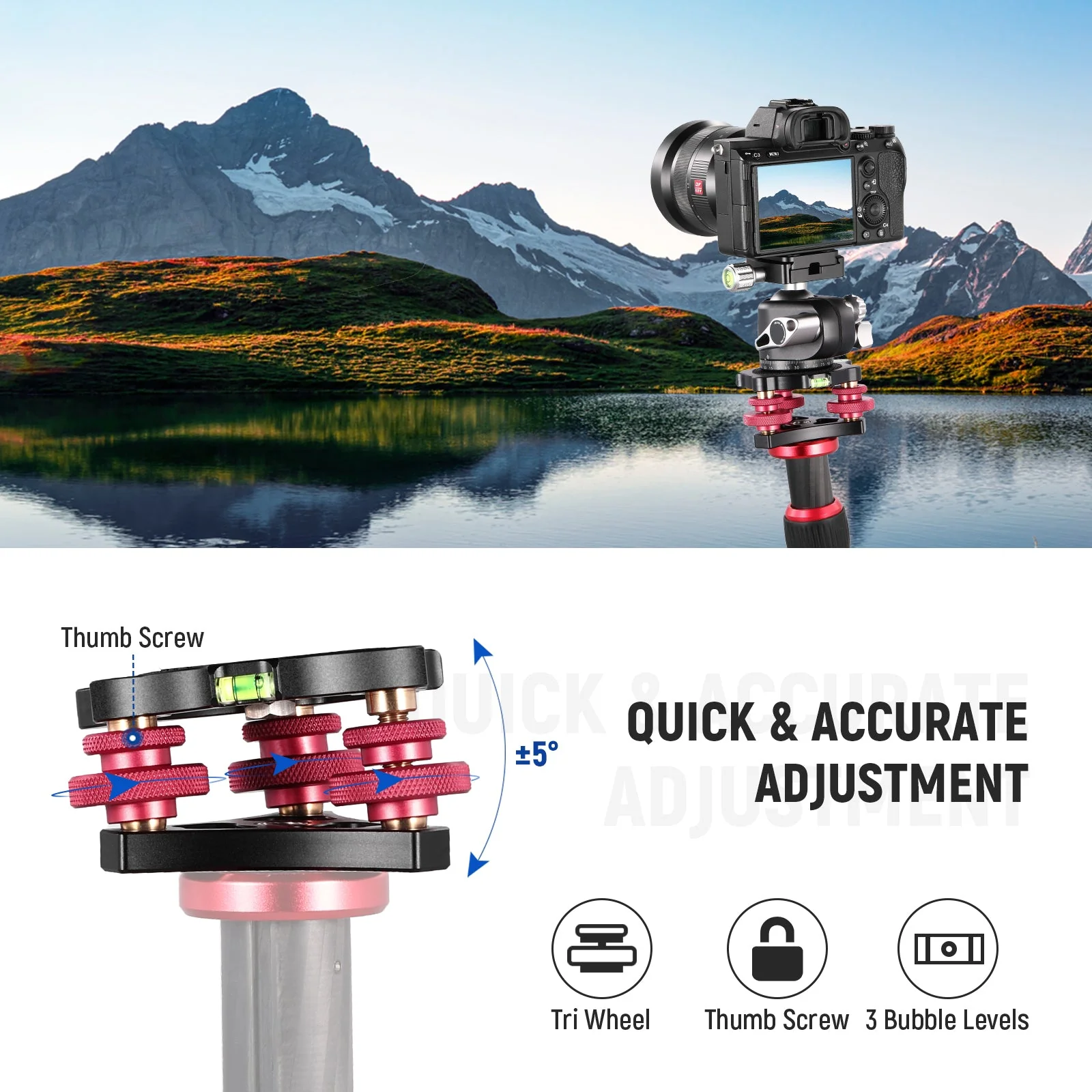 NEEWER LP64 Tripod Head Leveling Base Camera Leveler - Image 2