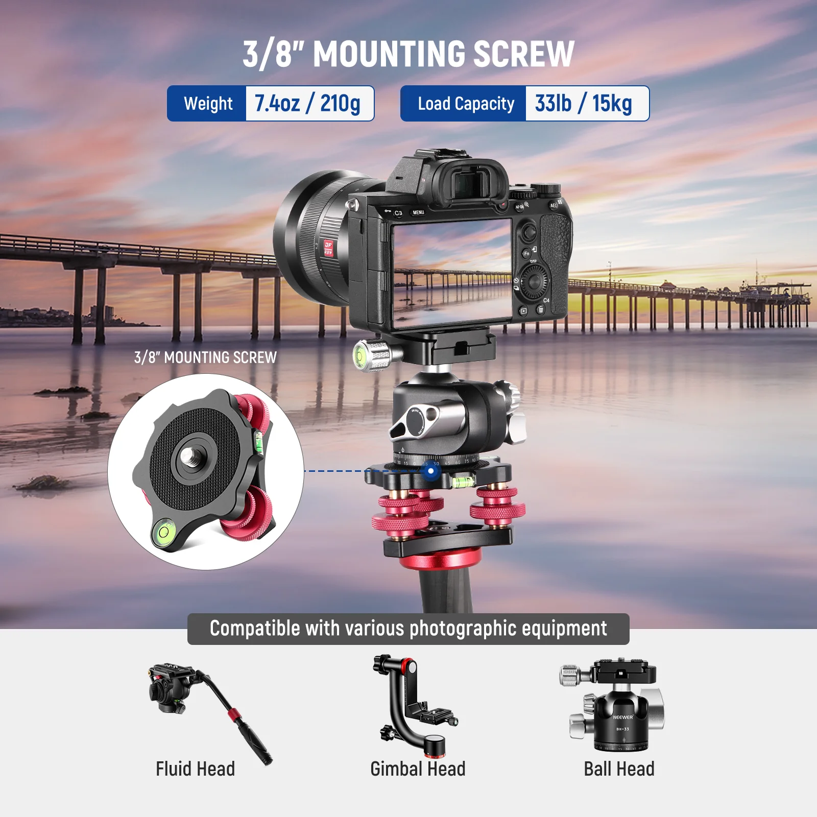 NEEWER LP64 Tripod Head Leveling Base Camera Leveler - Image 4