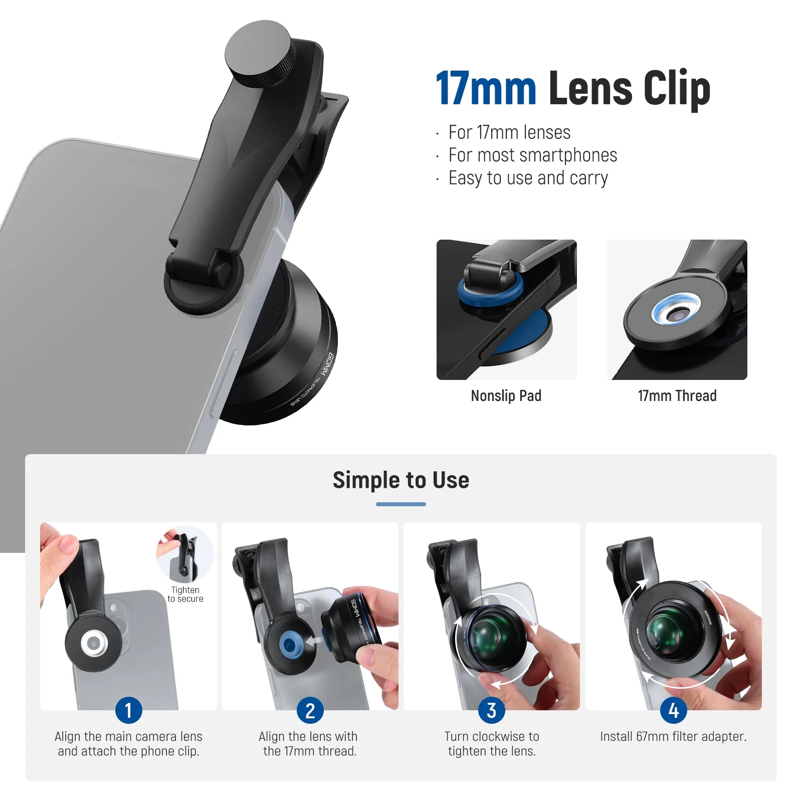 NEEWER LS-41 PRO 60mm Telephoto Lens with 17mm Thread & 67mm Filter Adapter - Image 8