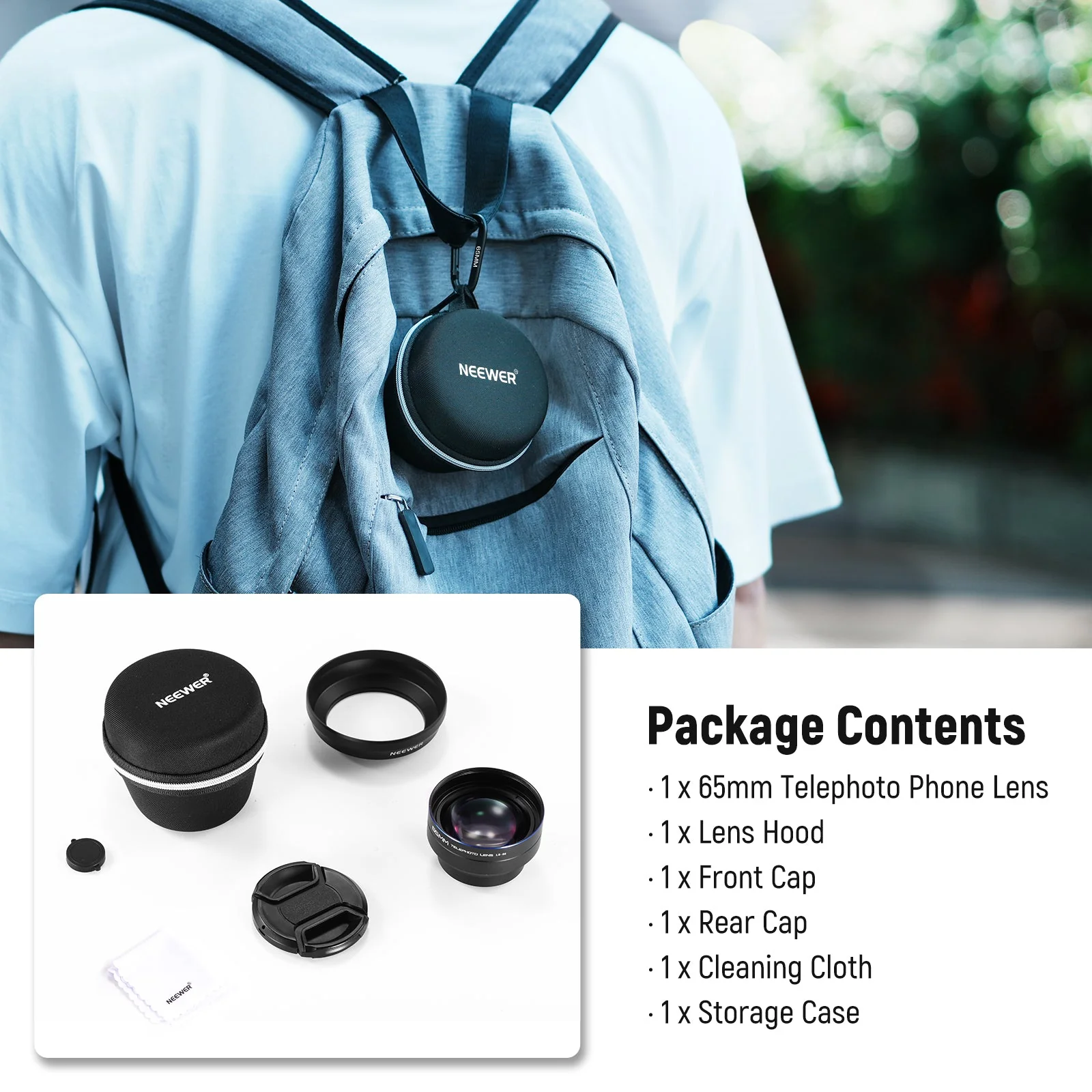 NEEWER LS-66 65mm HD Telephoto Phone Lens with 17mm Thread & Lens Hood - Image 9