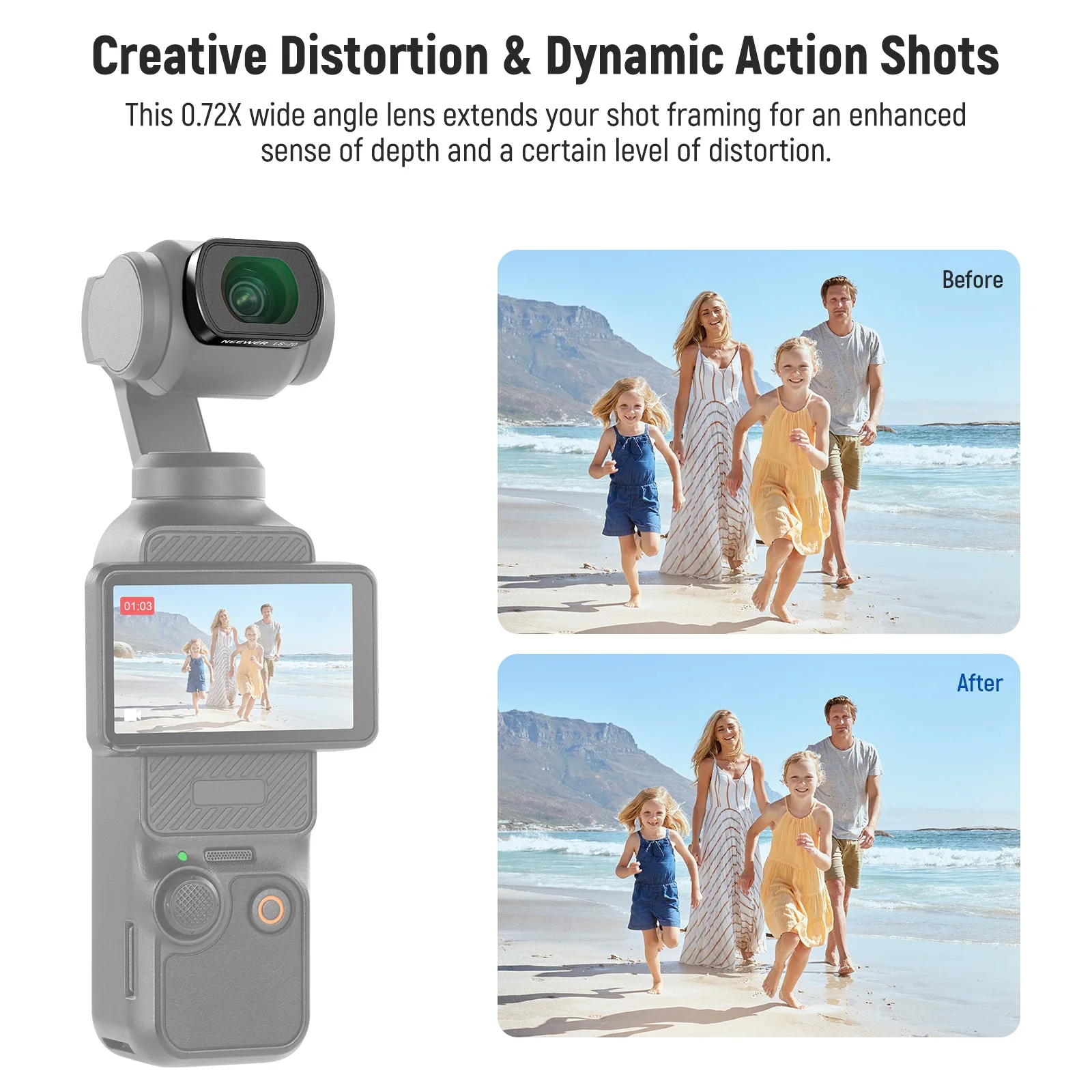 NEEWER LS-70 112° FOV 0.72X Wide Angle Lens for DJI Osmo Pocket 3 / Pocket 4 - Image 4