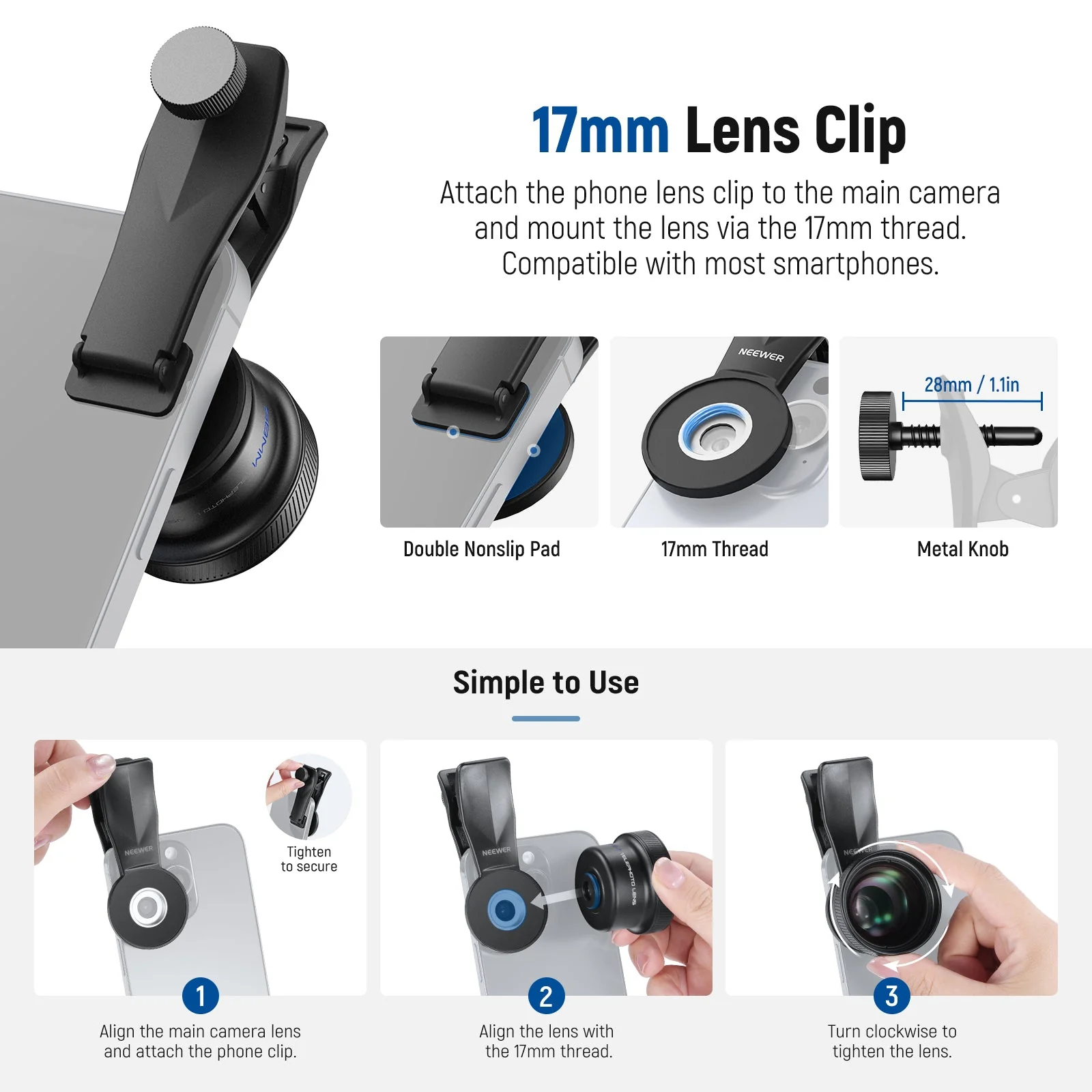 NEEWER LS-71 58mm Telephoto Phone Lens with 17mm Threaded Clip - Image 8