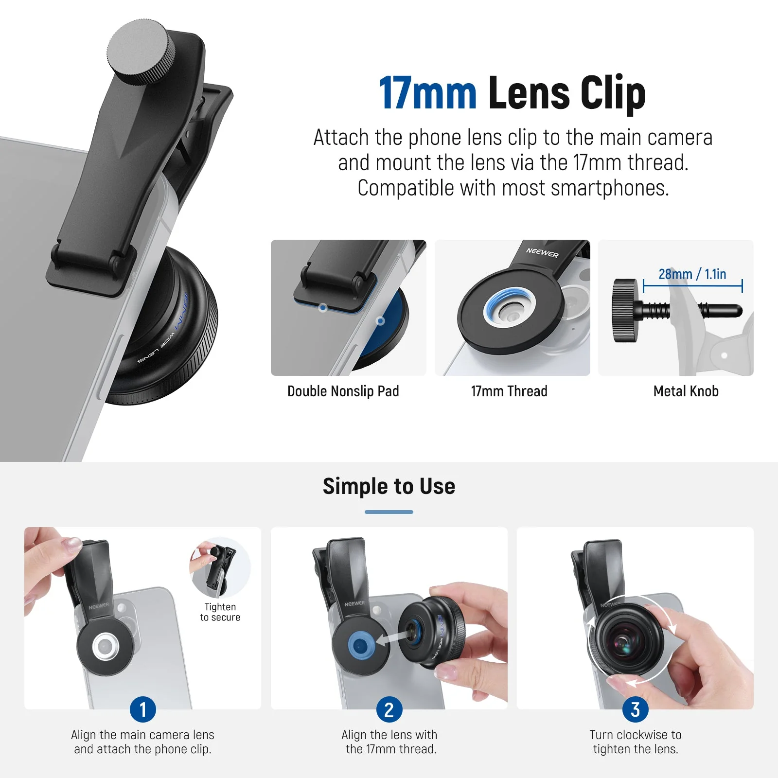 NEEWER LS-72 100° FOV 18mm Wide Angle Lens with 17mm Threaded Clip - Image 8