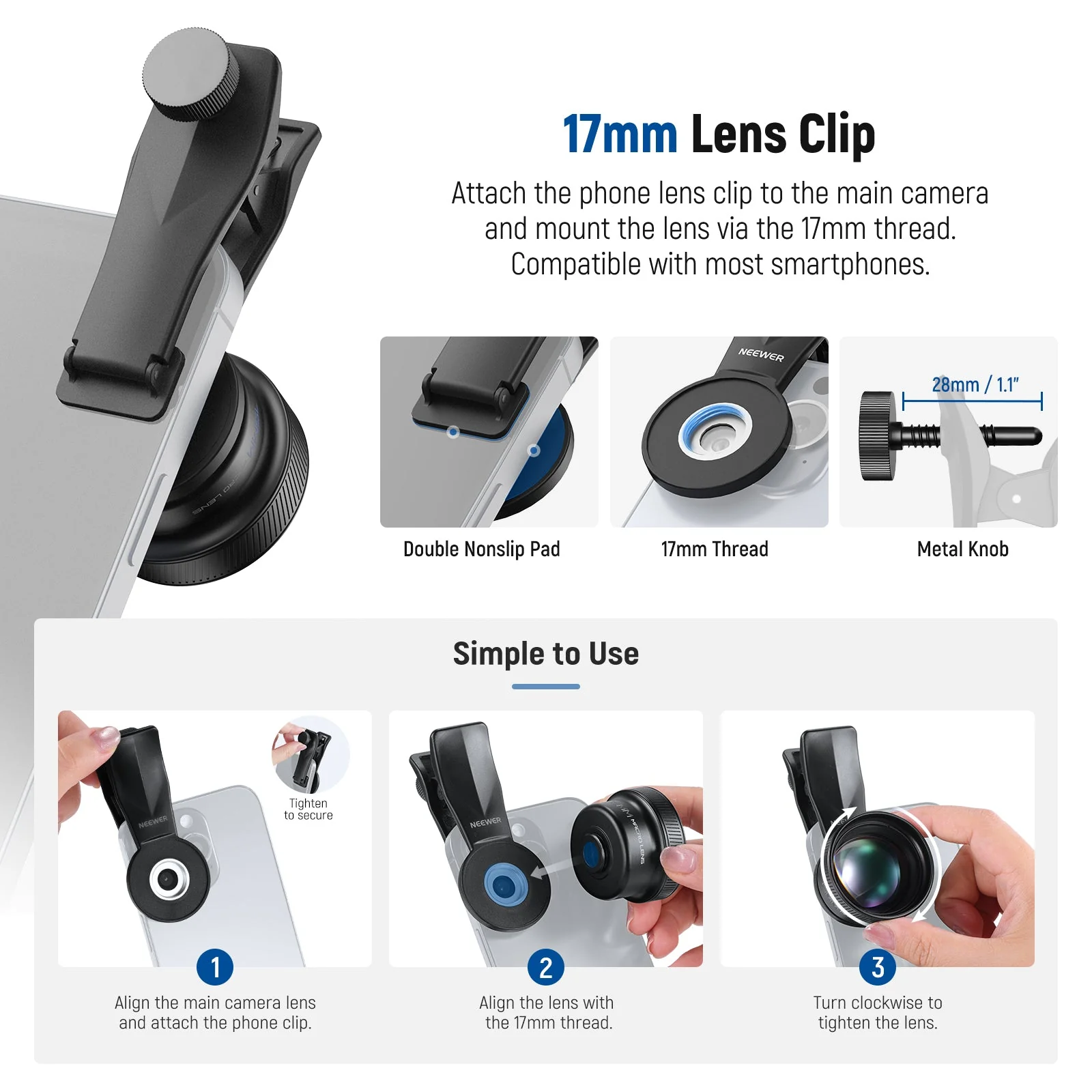 NEEWER LS-73 75mm Macro Phone Lens with 17mm Threaded Clip - Image 7