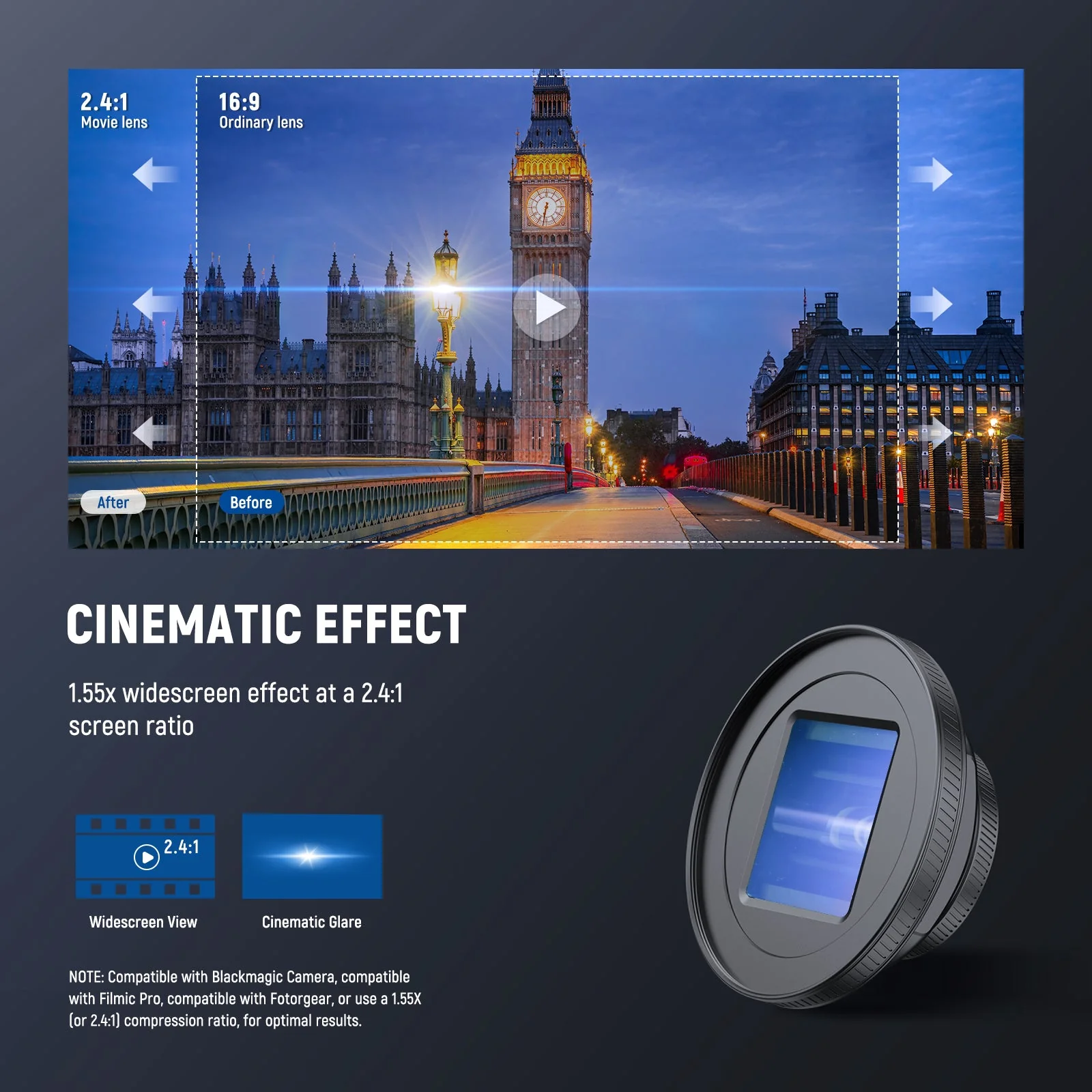 NEEWER LS-75 1.55X Blue Anamorphic Lens with 17mm Threaded Clip - Image 2
