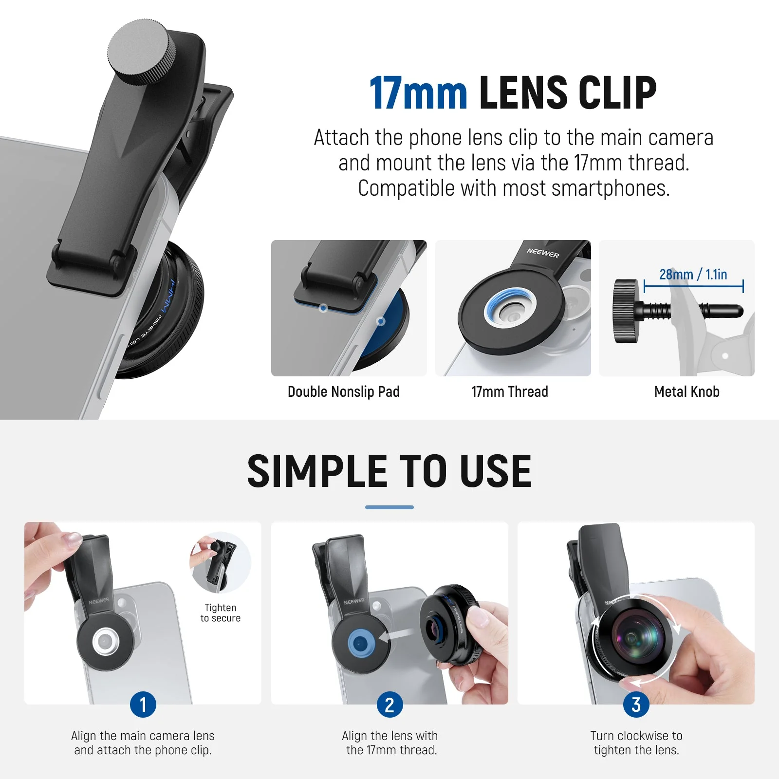 NEEWER LS-77 170° 14mm Fish Eye VR Lens with 17mm Threaded Clip - Image 8