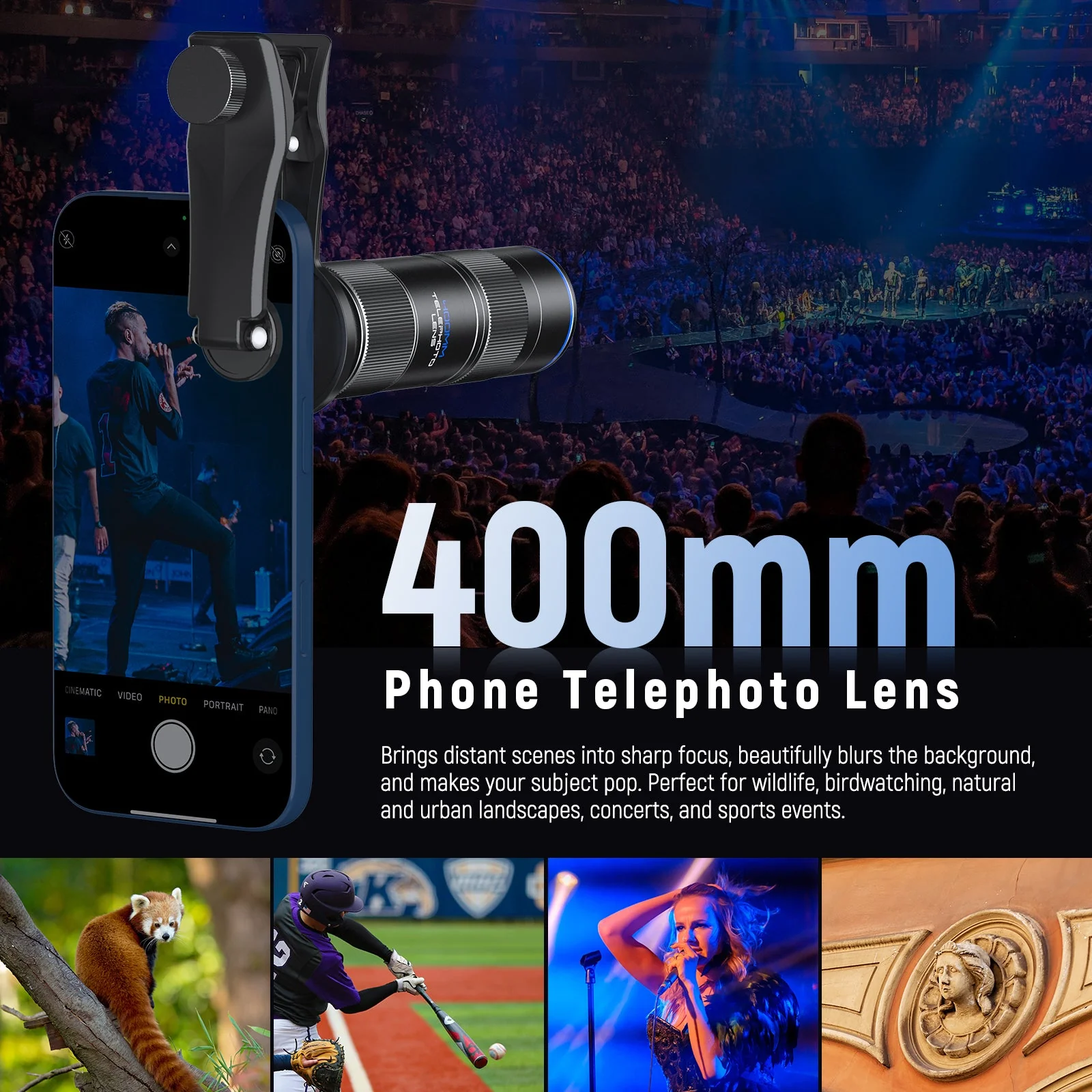 NEEWER LS-78 400mm Phone Telephoto Lens with 17mm Lens Clip - Image 2