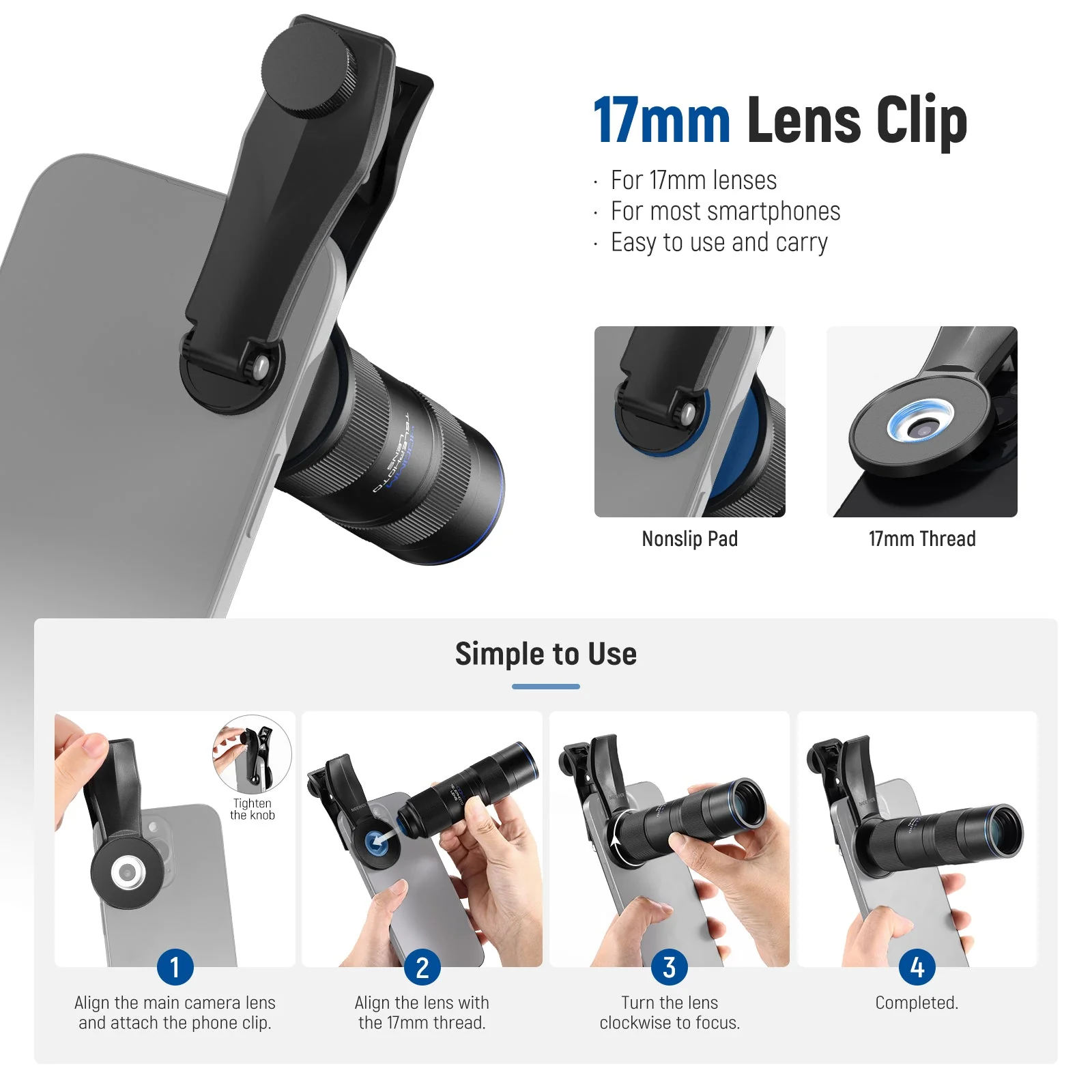 NEEWER LS-78 400mm Phone Telephoto Lens with 17mm Lens Clip - Image 7