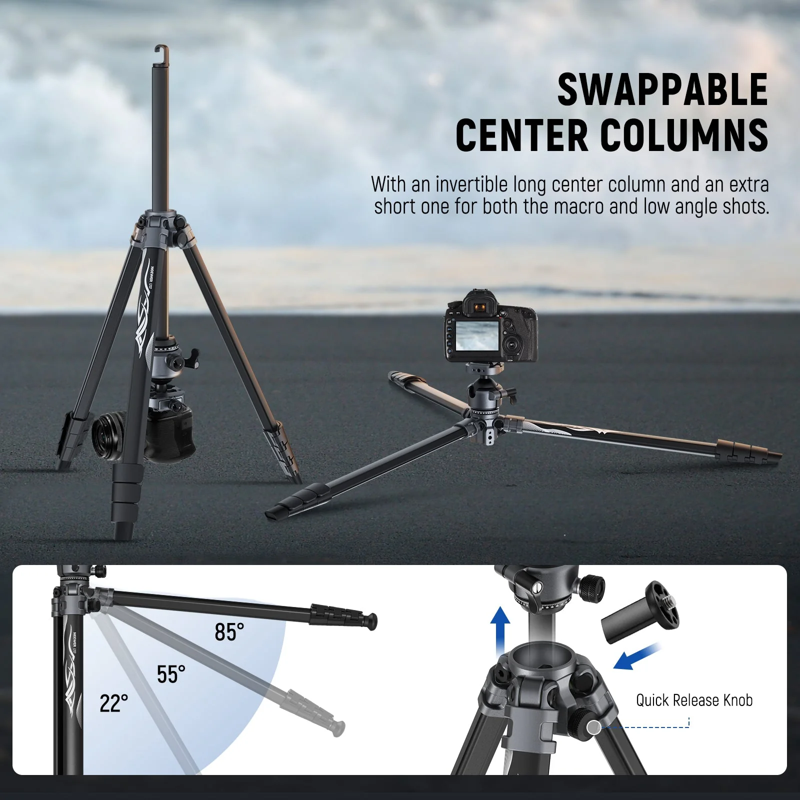 NEEWER LT07 61" Aluminum Travel Tripod - Image 4