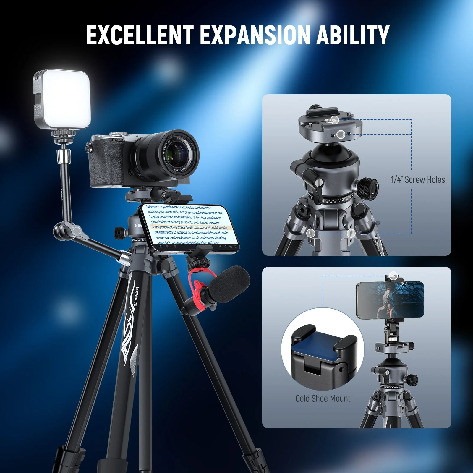 NEEWER LT07 61" Aluminum Travel Tripod - Image 5
