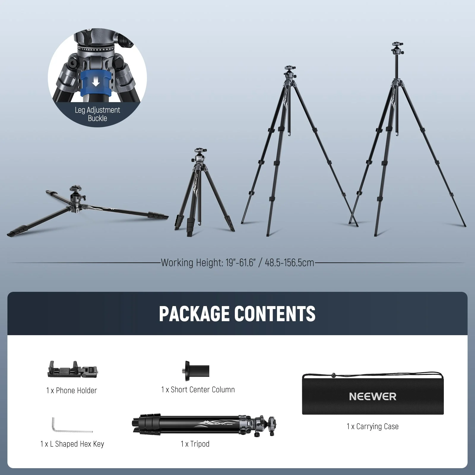 NEEWER LT07 61" Aluminum Travel Tripod - Image 8