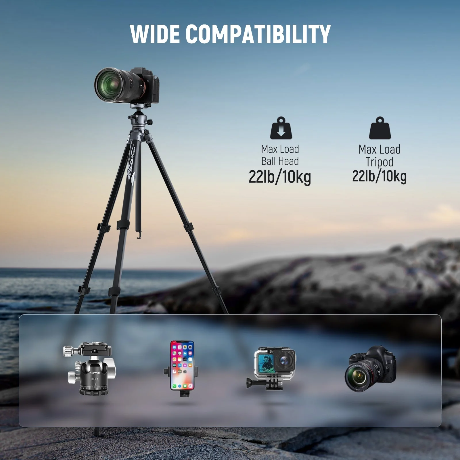 NEEWER LT07 61" Aluminum Travel Tripod - Image 9