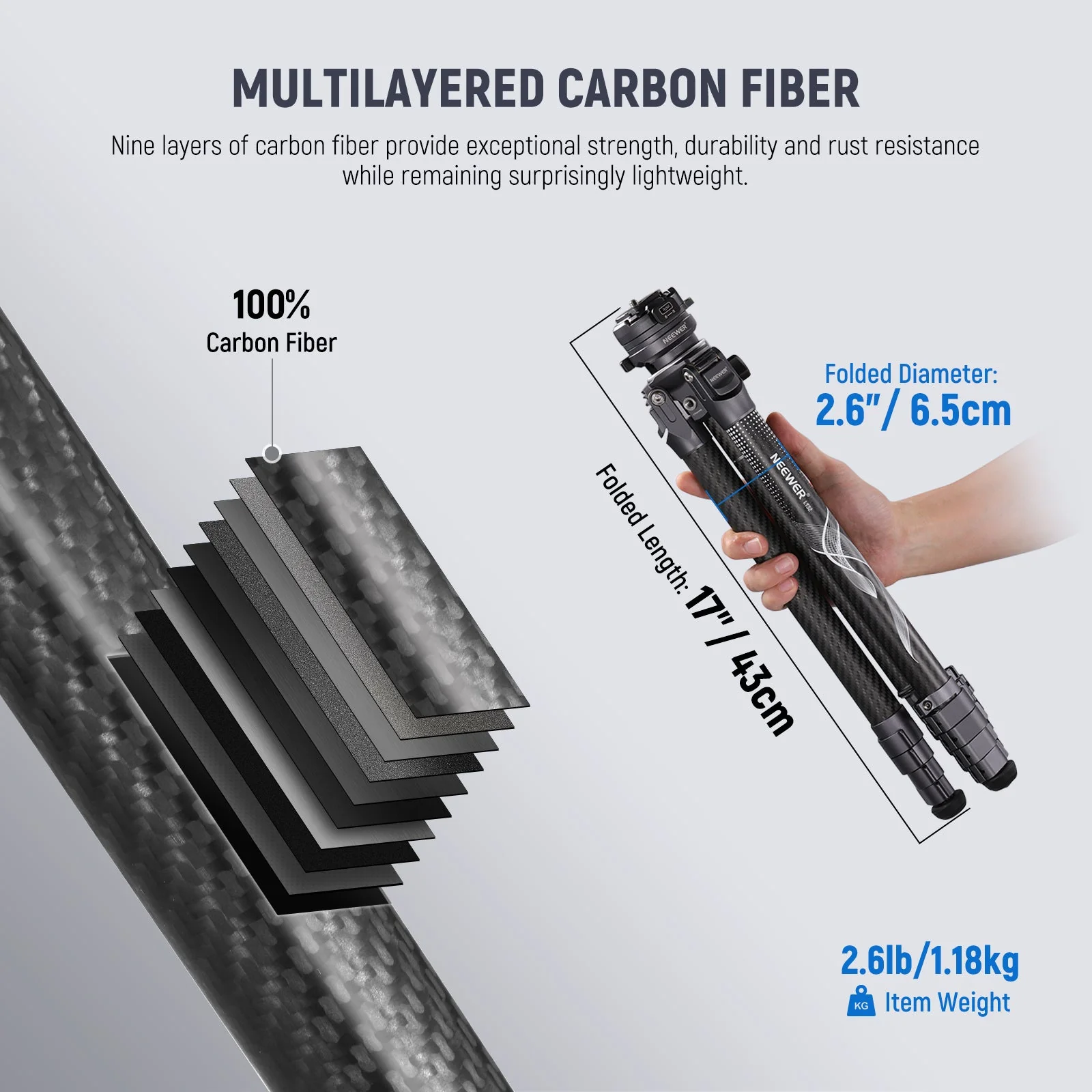 NEEWER LT32 62" Carbon Fiber Travel Tripod - Image 4