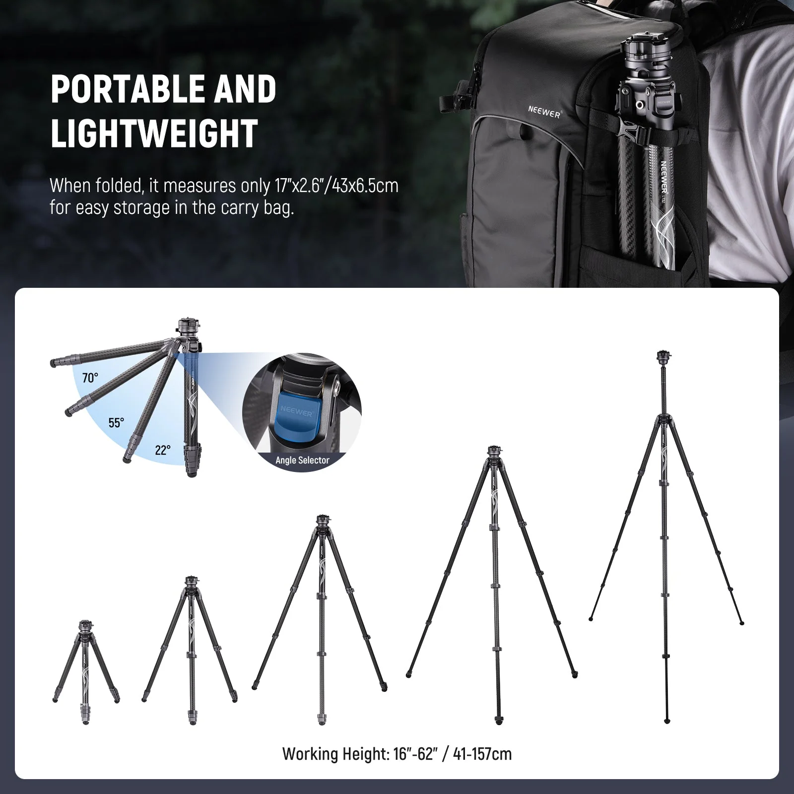 NEEWER LT32 62" Carbon Fiber Travel Tripod - Image 5
