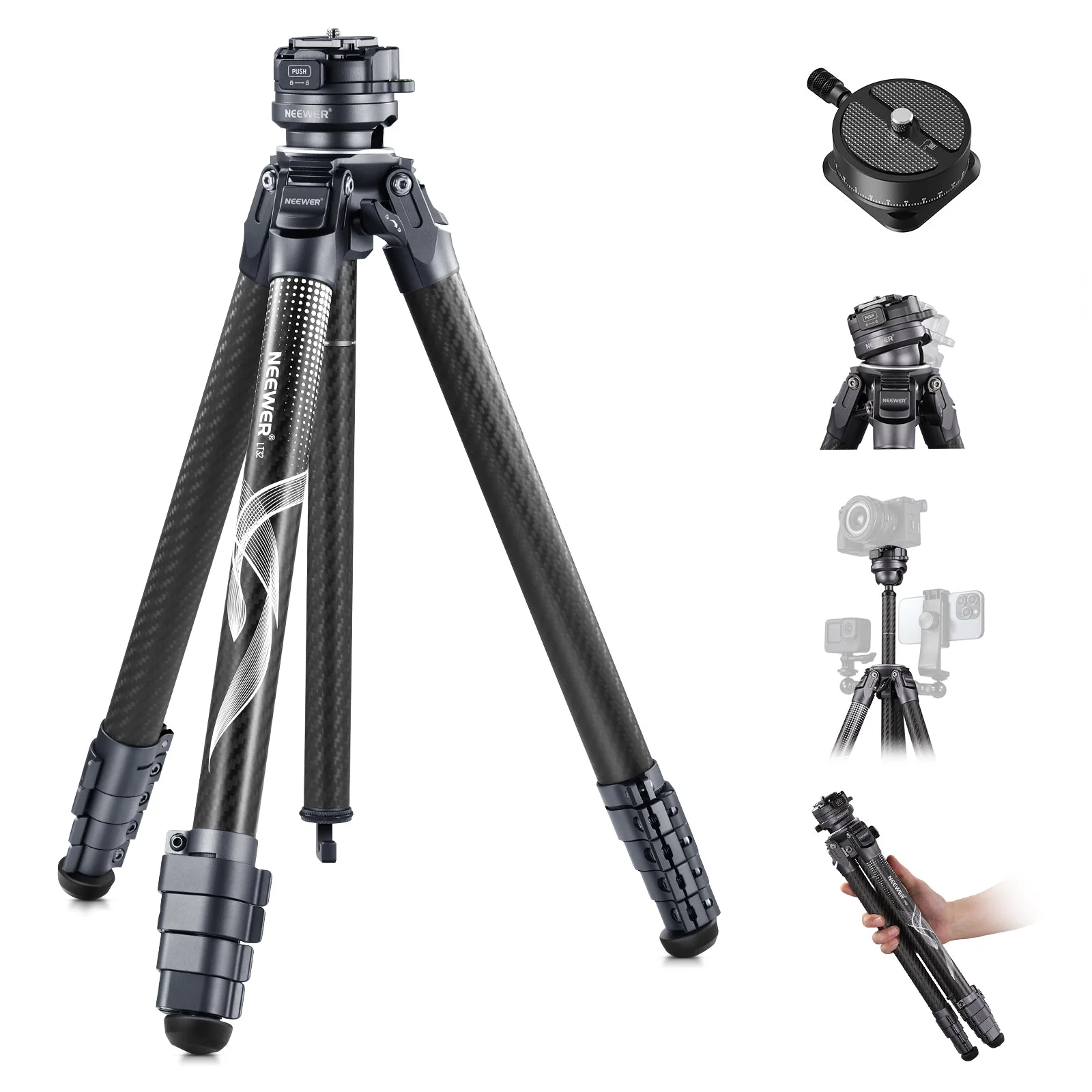 NEEWER LT32 62" Carbon Fiber Travel Tripod - Image 9